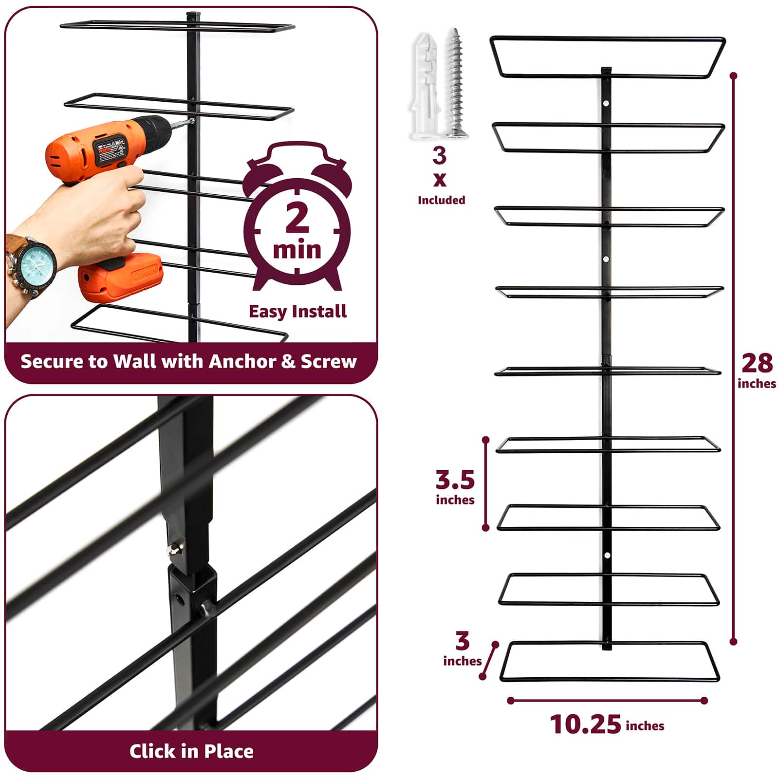 Sorbus 9-Bottle Wall Mounted Wine Rack, 2ct.