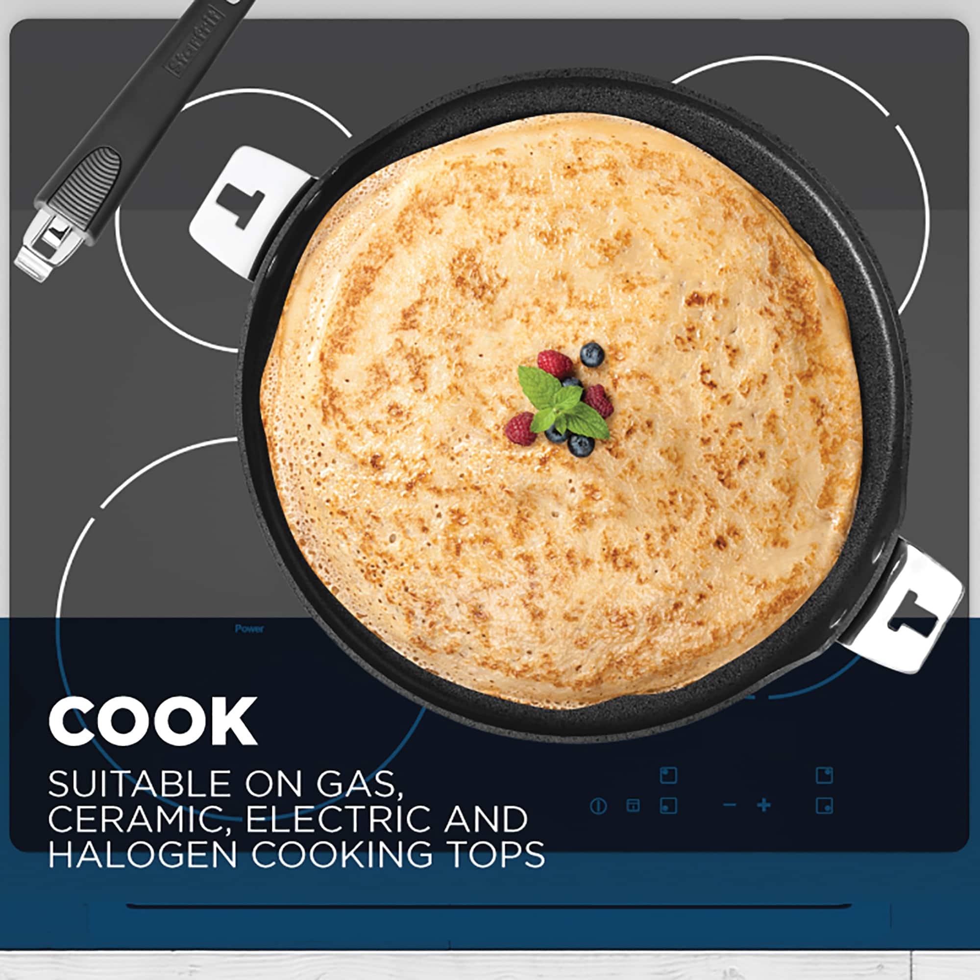 THE ROCK by Starfrit 12.5" Pizza Pan & Flat Griddle With T-Lock Detachable Handle