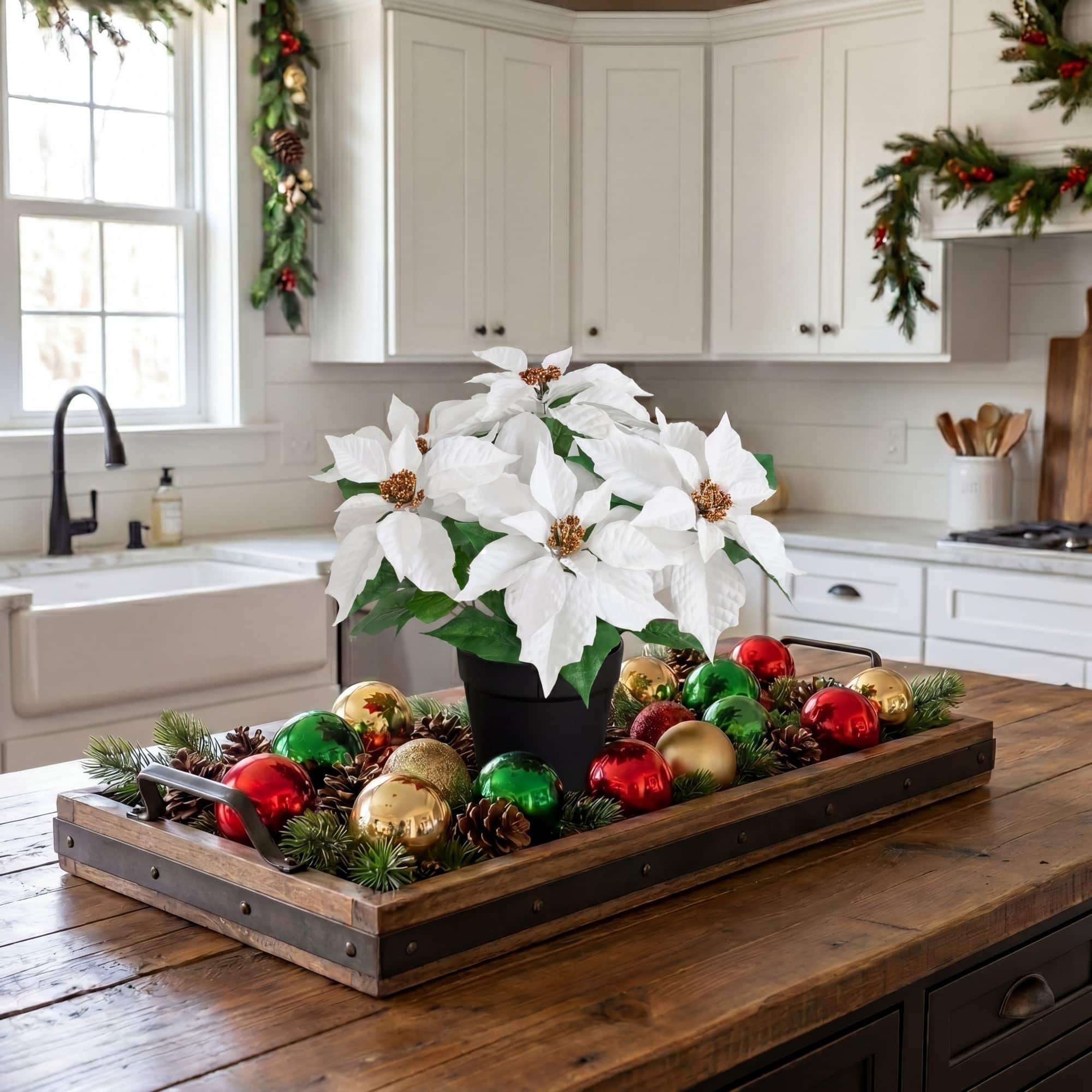 Nearly Natural 15.5" Artificial Potted Poinsettia Plant