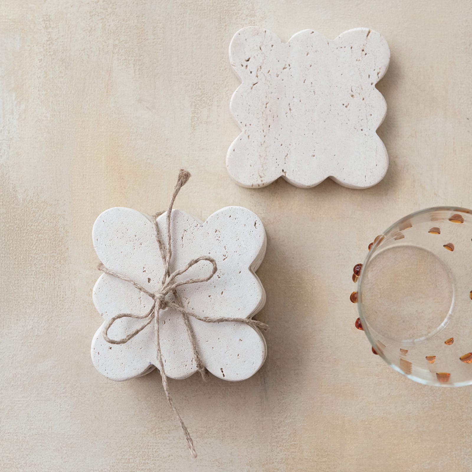 Hello Honey Tuscan Elegance Travertine Coaster Set, 4ct.