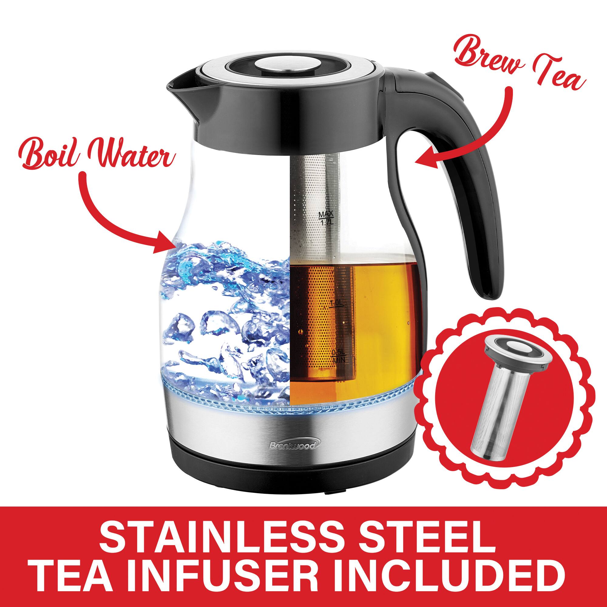 Brentwood 1.79qt. Cordless Glass Electric Kettle with Tea Infuser and Swivel Base