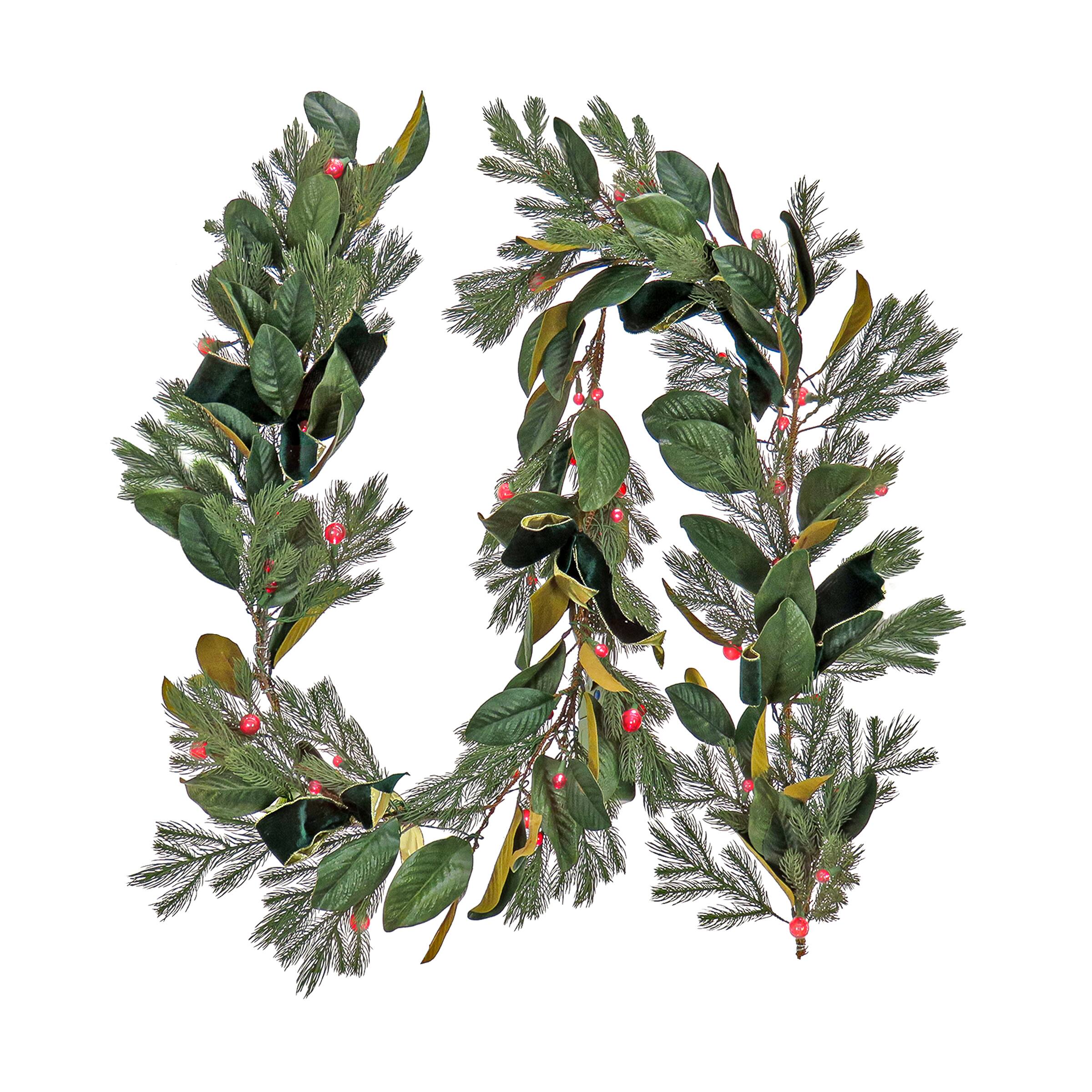 9ft. Magnolia Mix Pine Garland with LED Lights & Bows
