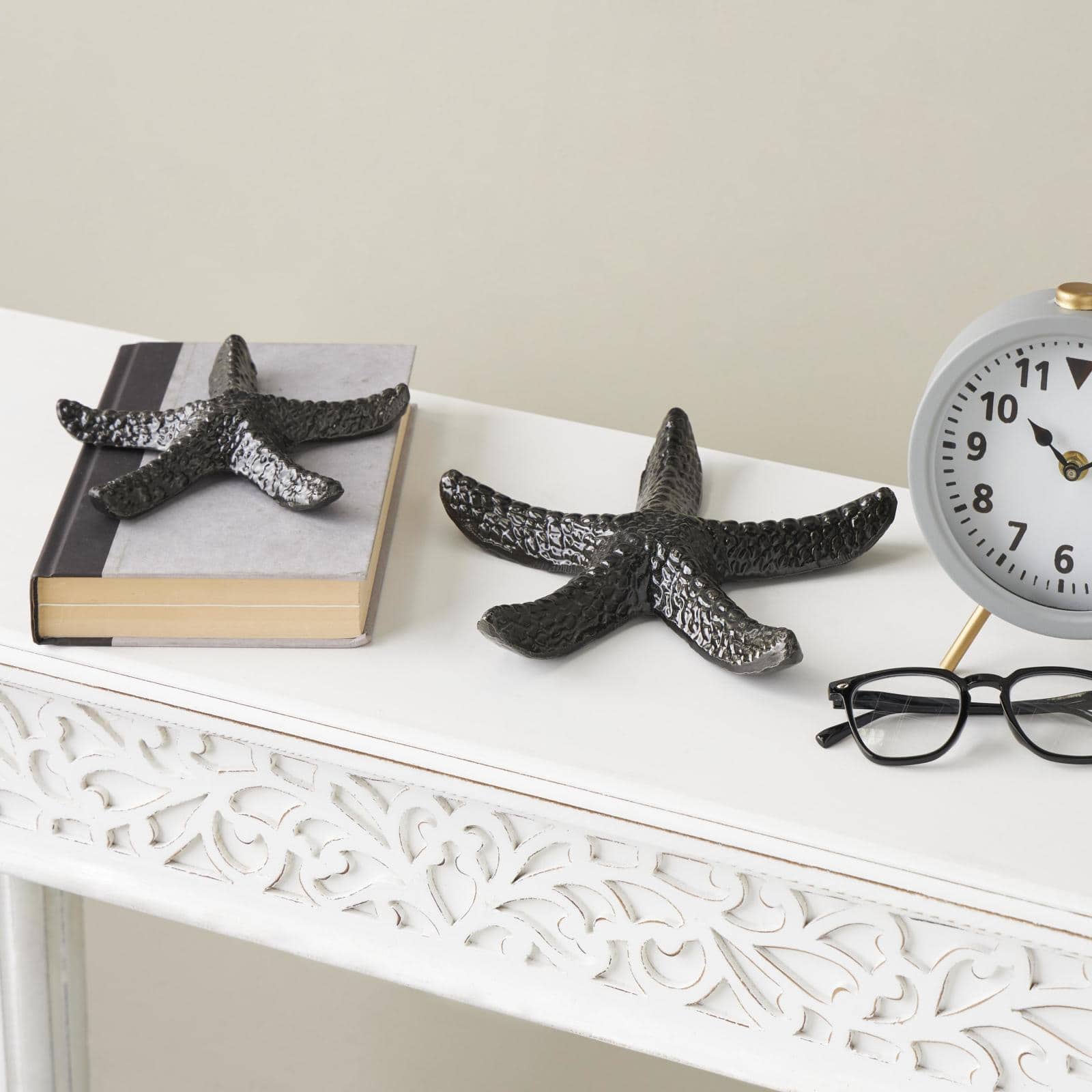 Black Aluminum Metal Starfish Bubble Textured Sculptures, 2ct.