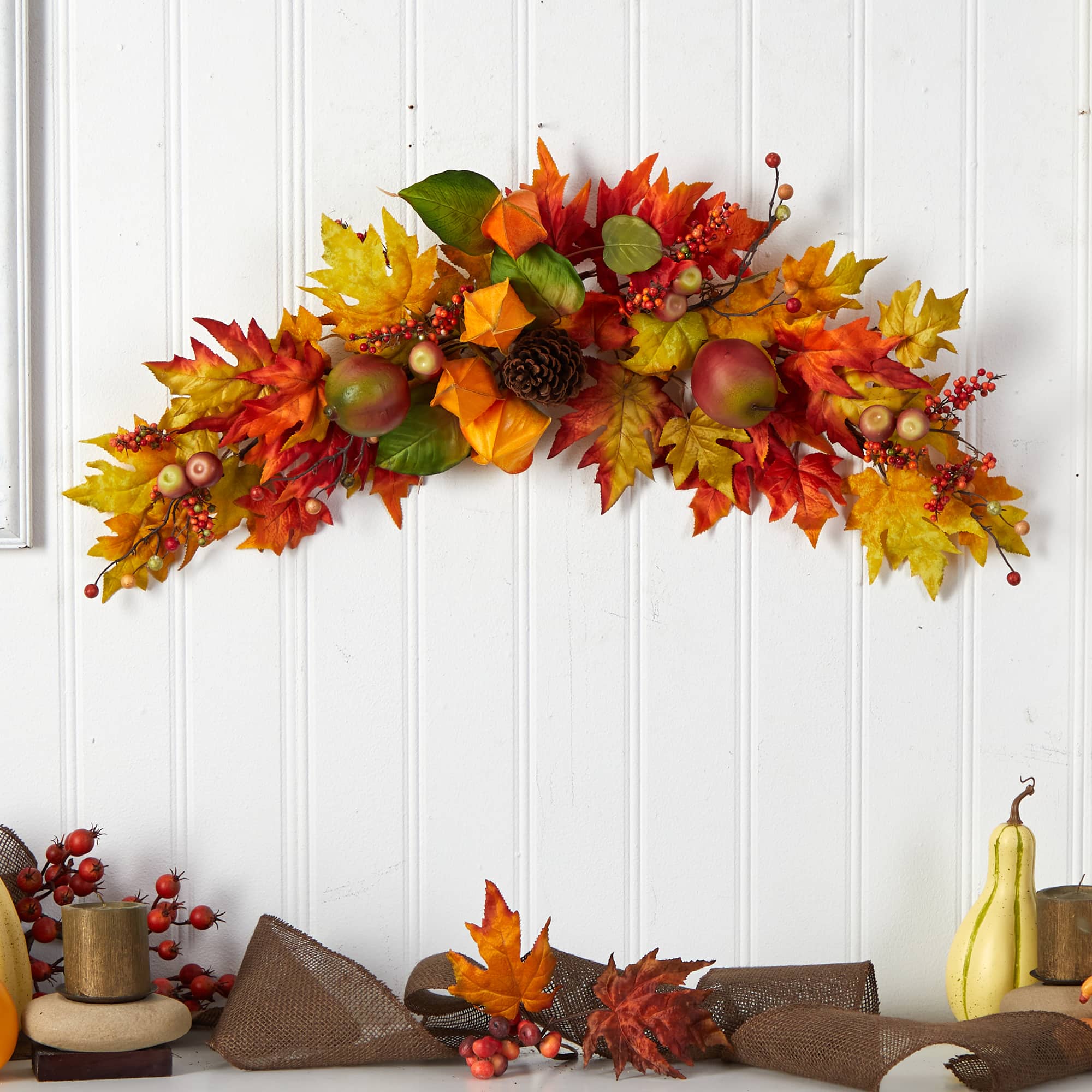 38" Maple Leaf & Berry Autumn Swag