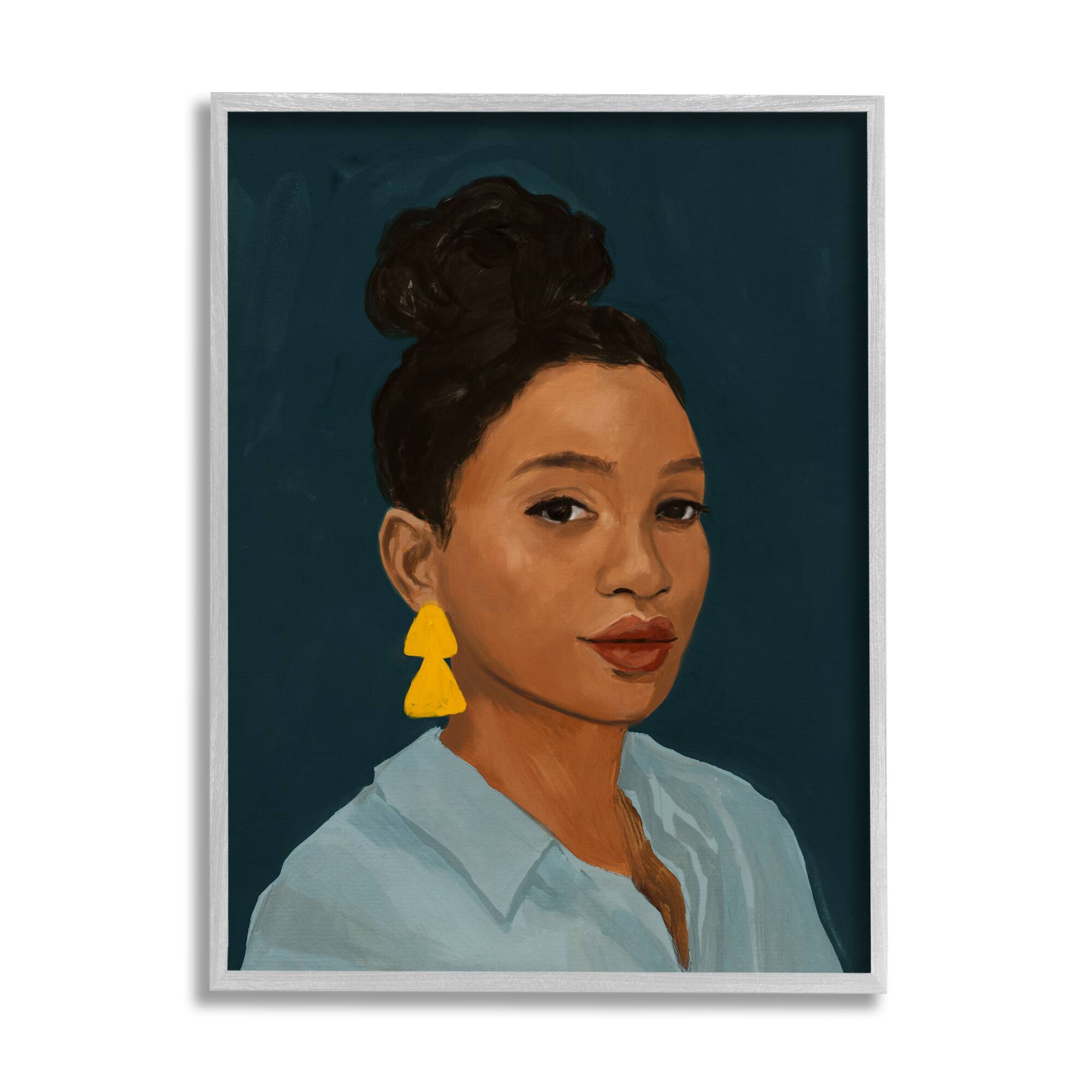 Stupell Industries Sophisticated Female Portrait With Yellow Triangle Earrings Framed Wall Art
