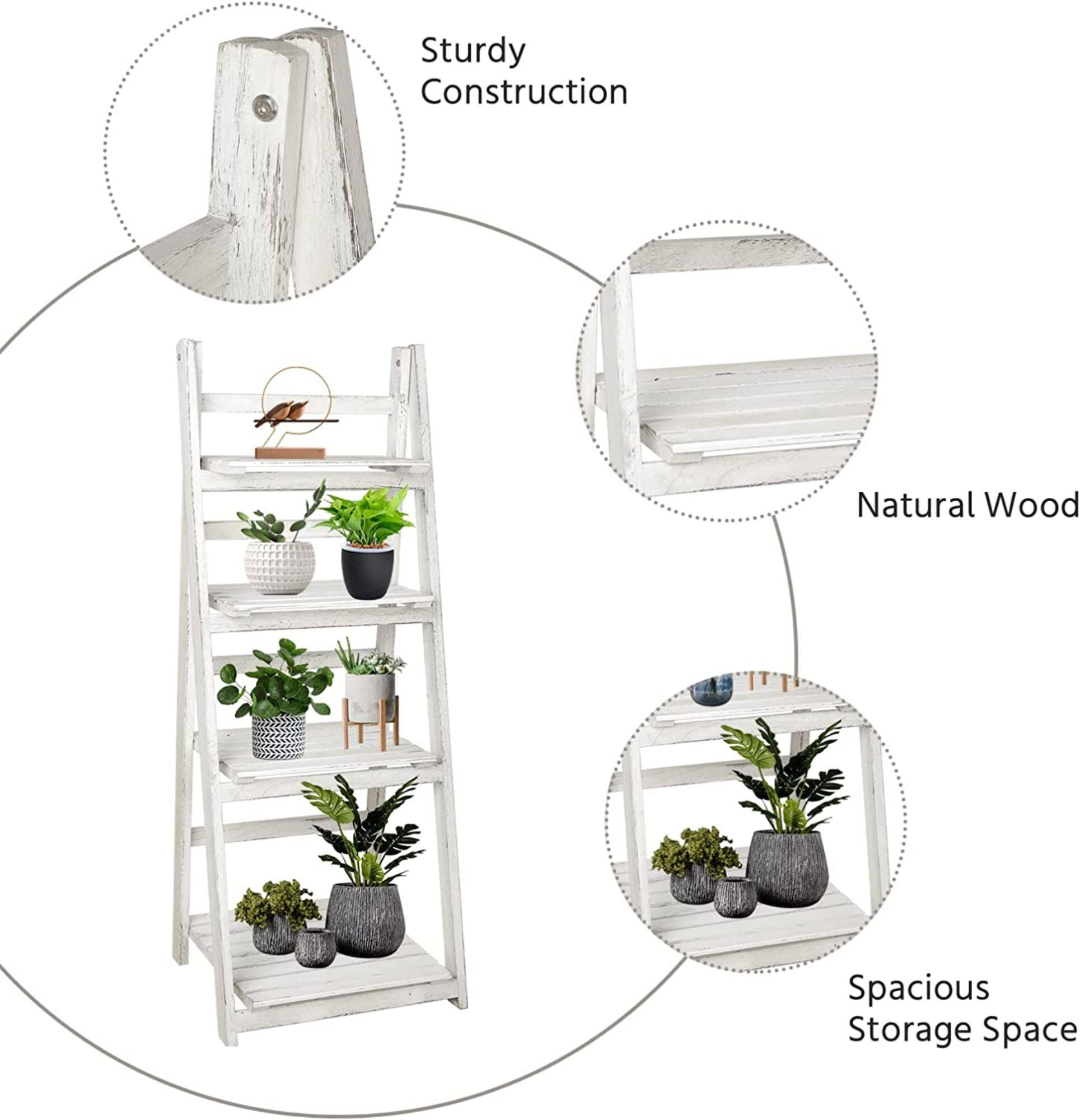 NEX™ 44" White 4 Tier Foldable Plant Shelf Storage Rack