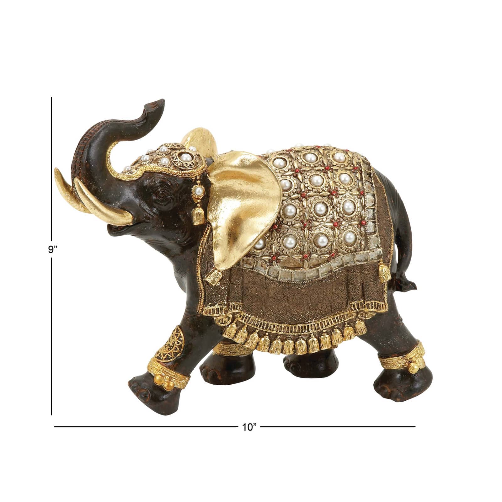 10" Brown Eclectic Polystone Elephant Sculpture