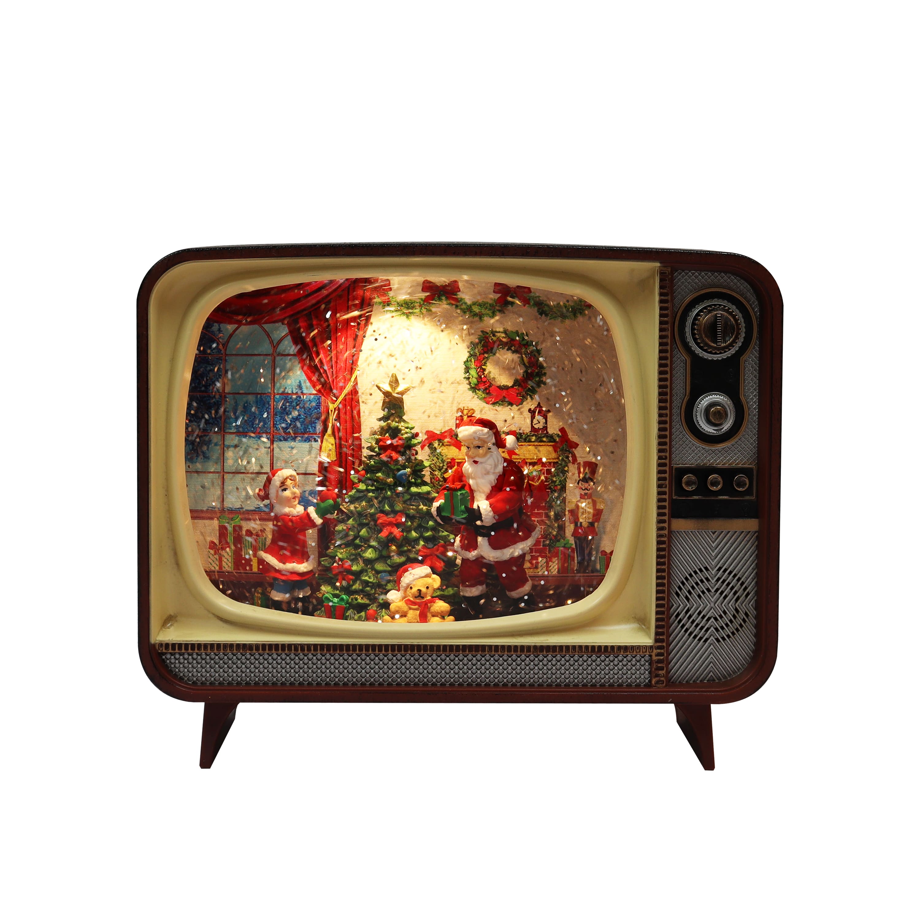 7" Brown Retro TV with Santa Scene