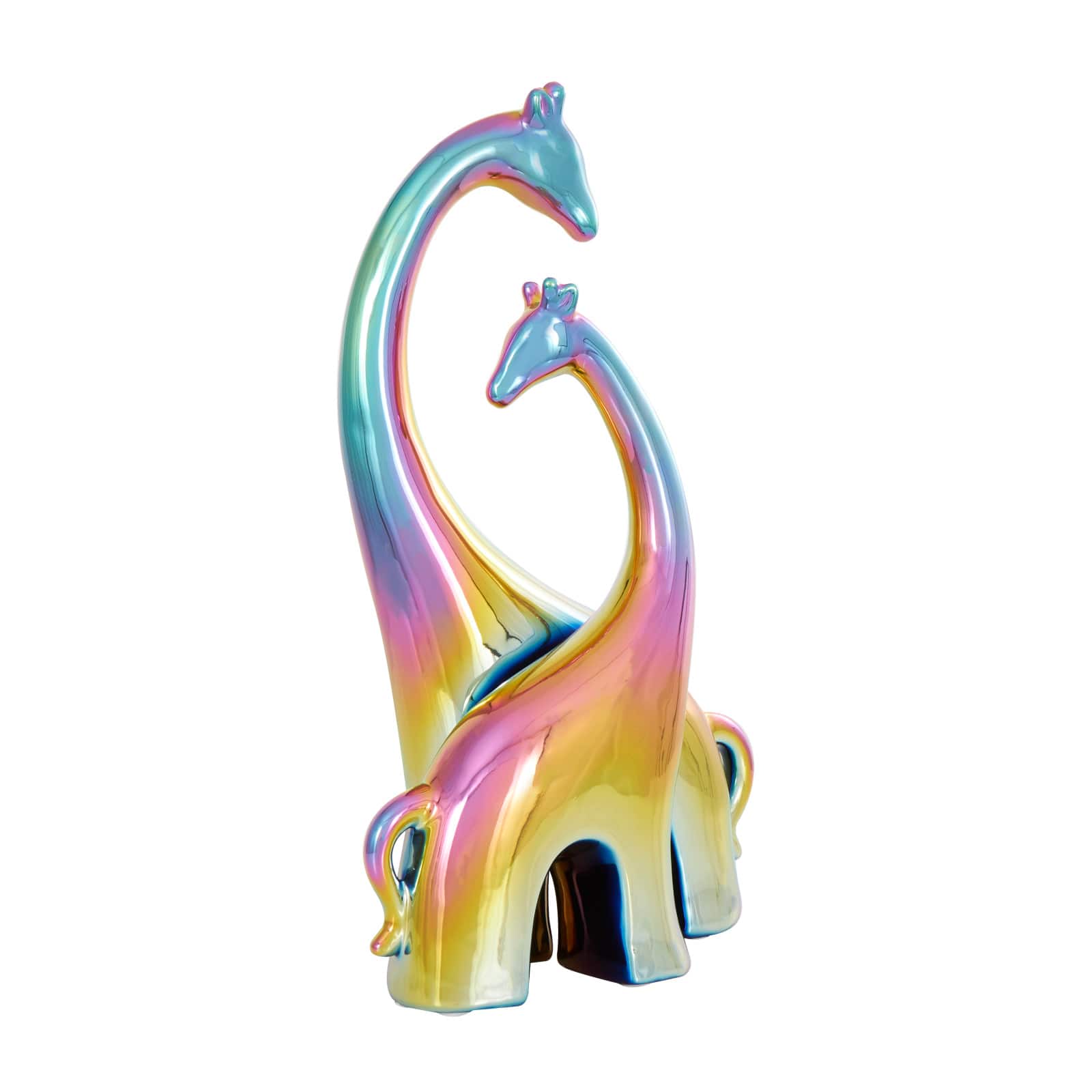 15" Multicolor Ceramic Giraffe Sculpture with Rainbow Shimmer Finish