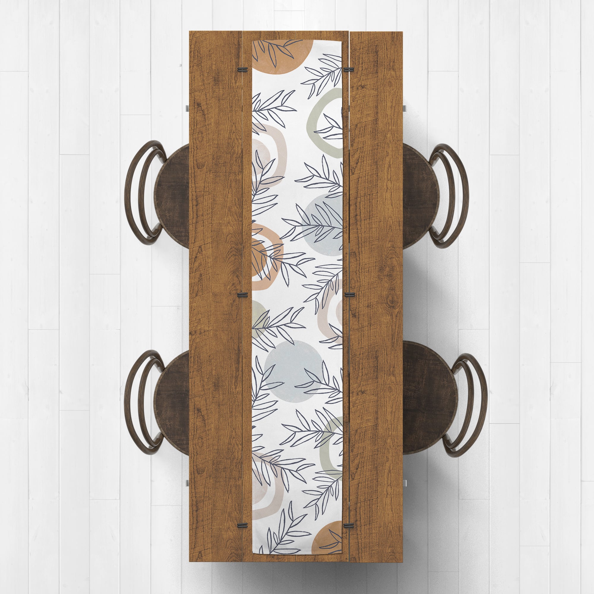 72" Mid Mod Arch Leaves Cotton Twill Runner