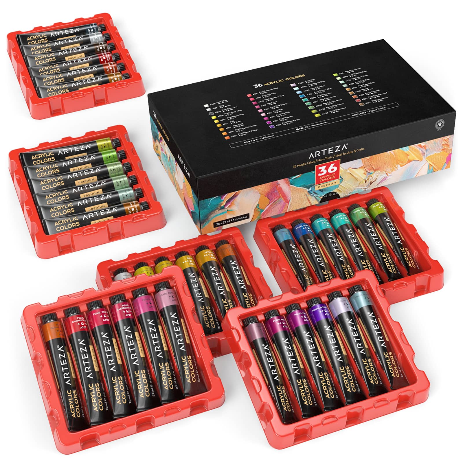 Arteza® 36 Color Metallic Acrylic Paint Set