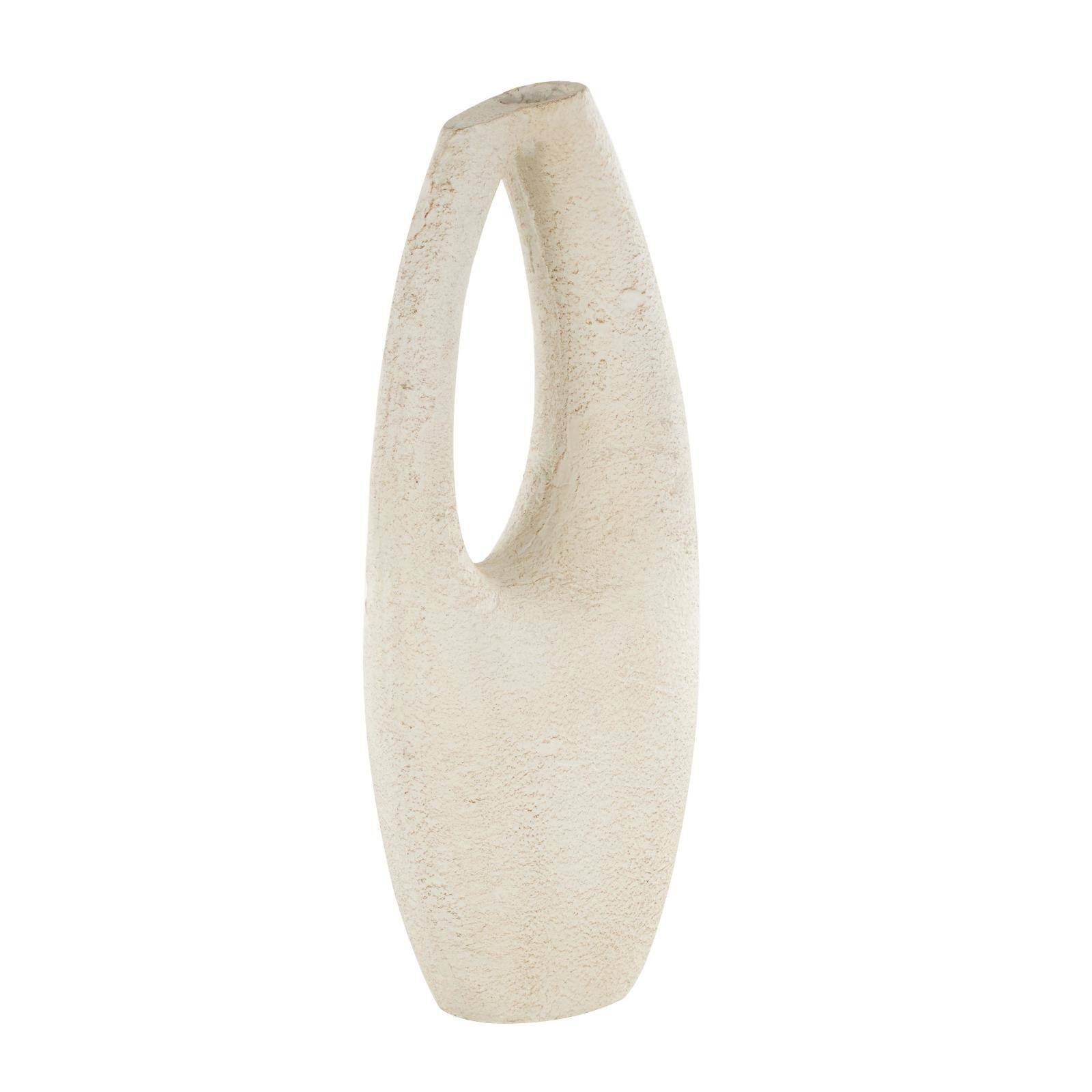 17.5" Cream Paper Mache Abstract Curved Cutout Vase with Brown Distressed Texturing