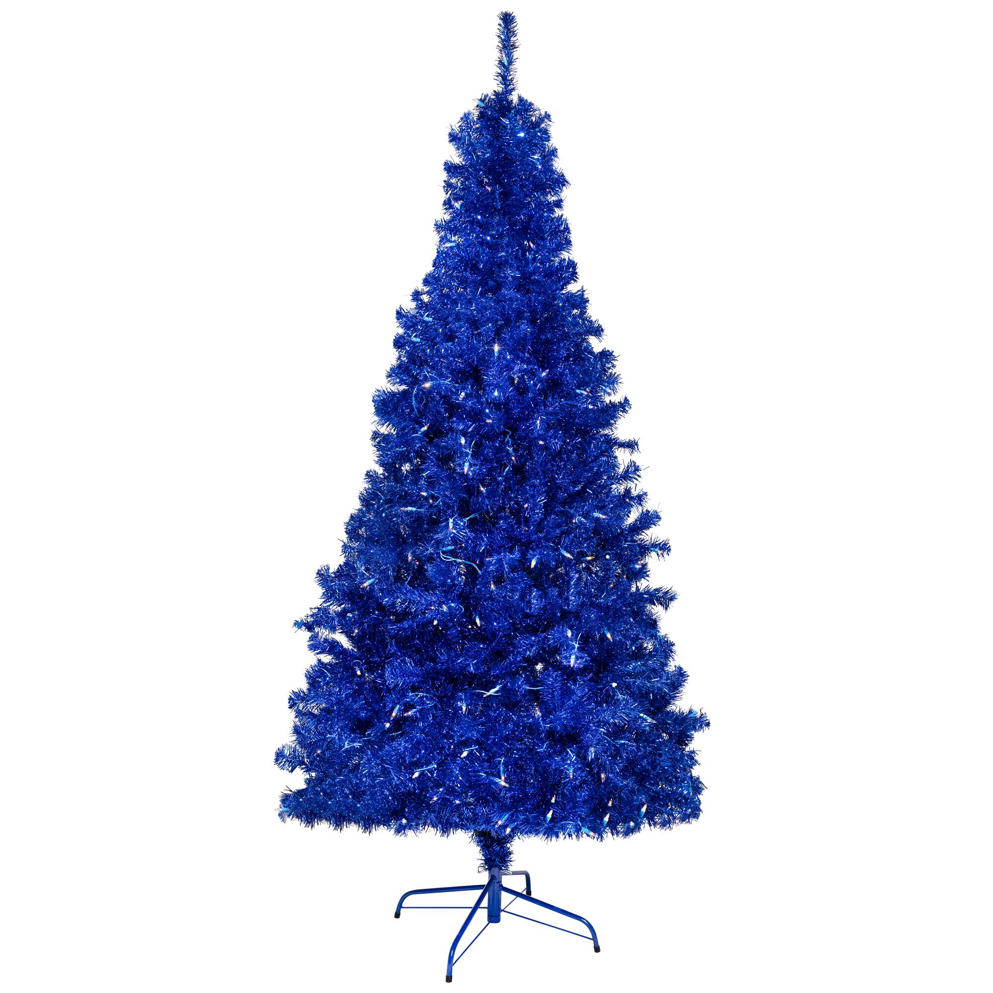 7ft. Pre-Lit Blue Artificial Tinsel Christmas Tree, Clear Lights