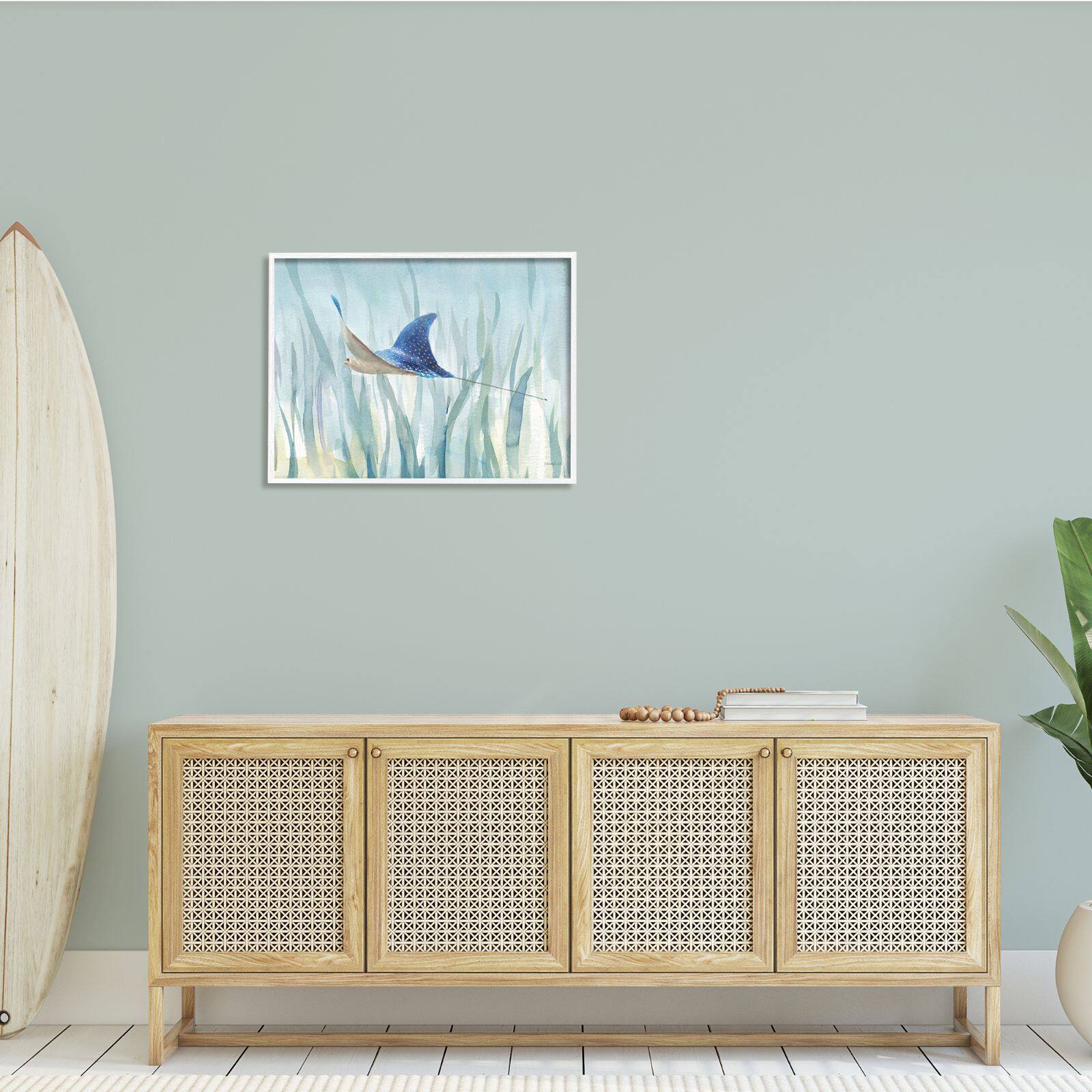 Stupell Industries Stingray Aquatic Animal Ocean Blue Spotted Sea Creature Framed Wall Art