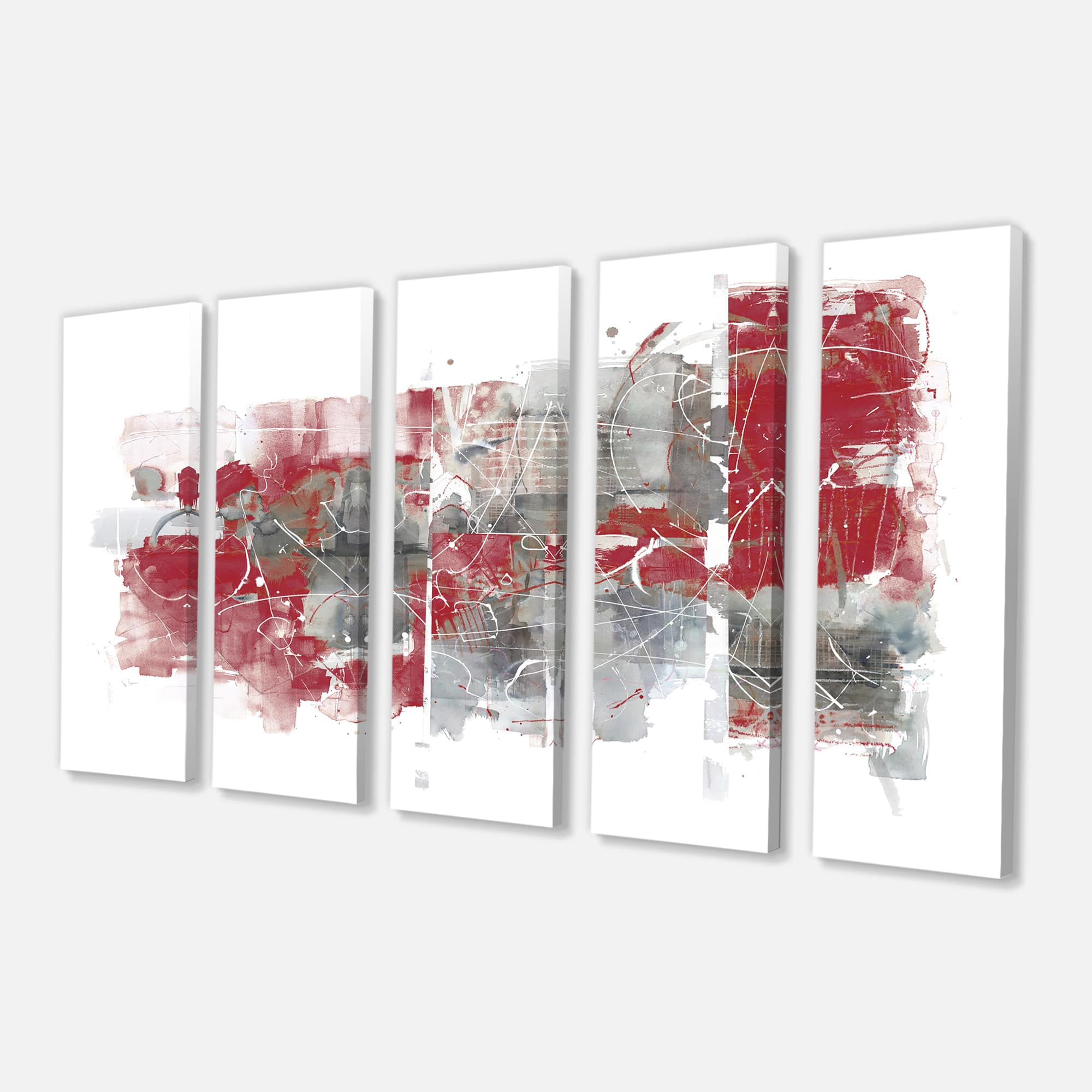 Designart - Moving In and Out of Traffic I Red Grey - Geometric Canvas Art