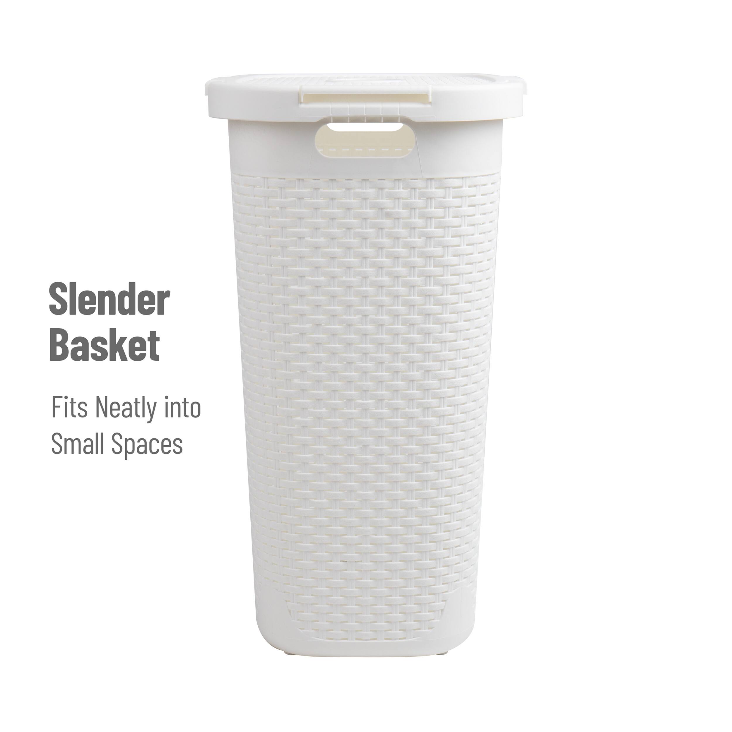 Mind Reader 60L Ventilated Slim Laundry Hamper with Cut Out Handles & Attached Hinged Lid, 2ct.