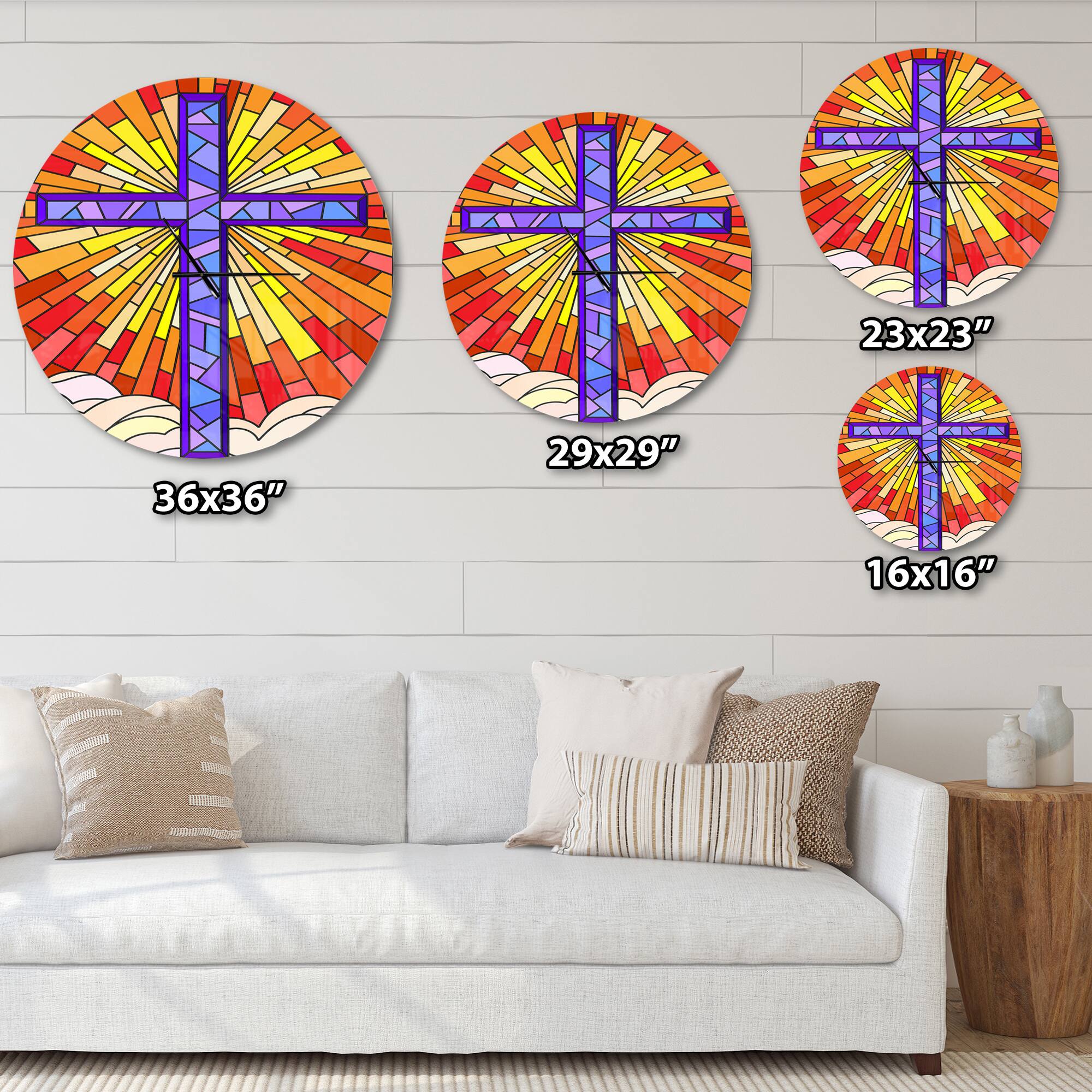 Designart 'Holy Cross Stained Glass Style Rustic Wall Clock