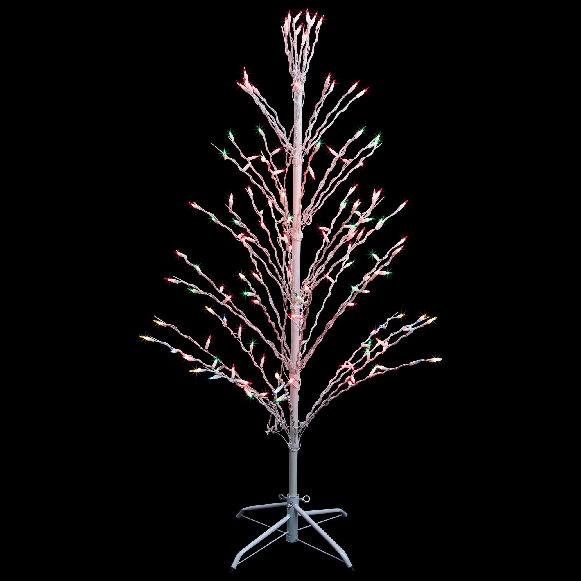 4ft. Pre-Lit White Cascade Twig Outdoor Artificial Christmas Tree, Multicolor Lights