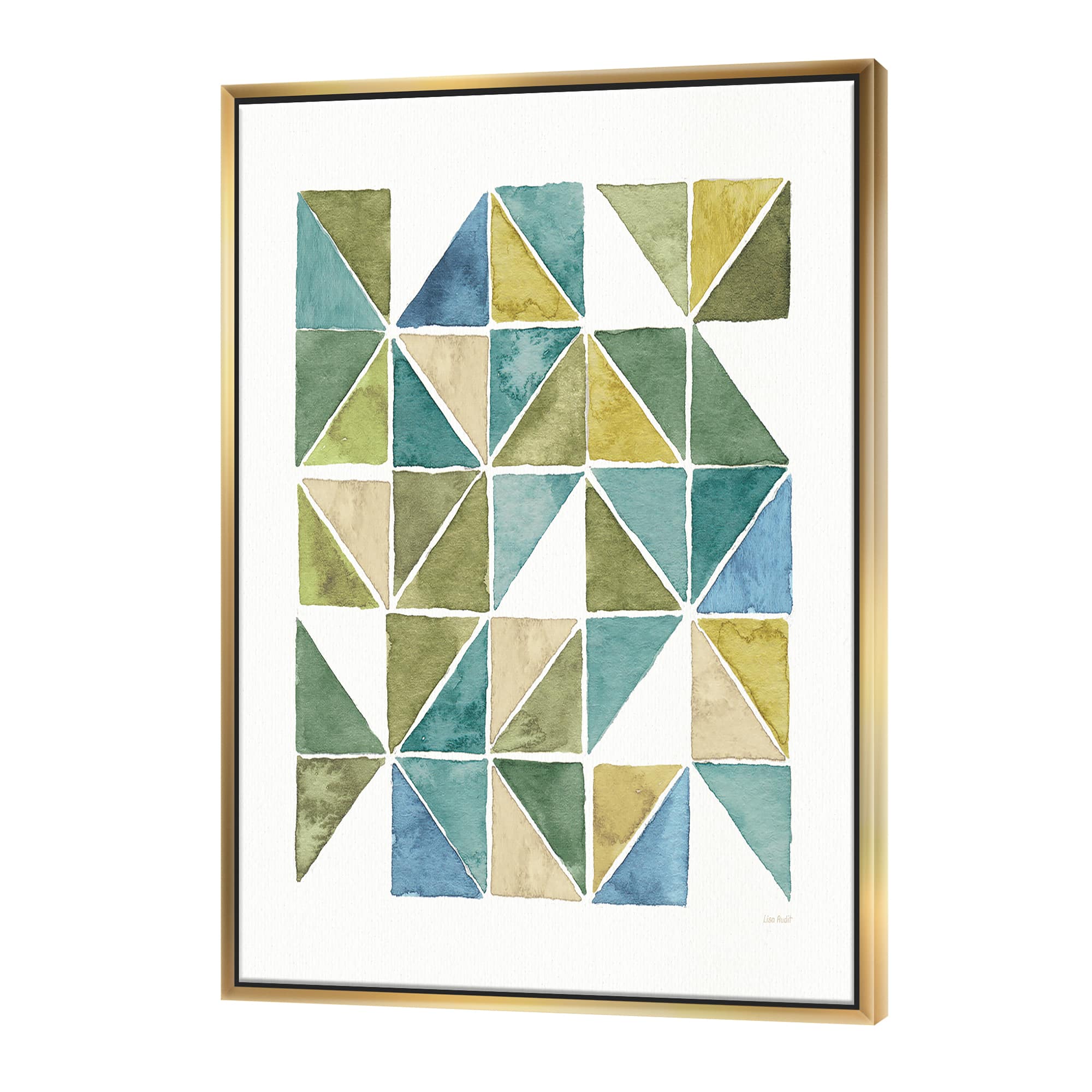 Designart - geometric Green Triangle I - Modern & Transitional Canvas in Gold Frame