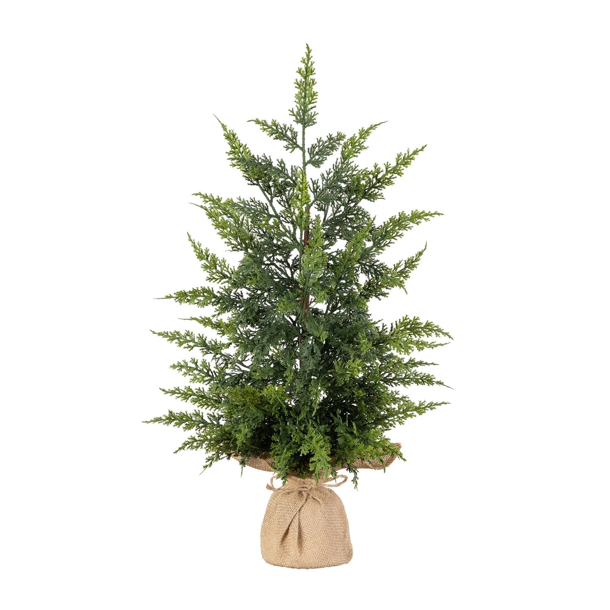 Nearly Natural 26" Artificial Real Touch Cedar Christmas Tree in Burlap Wrapped Base
