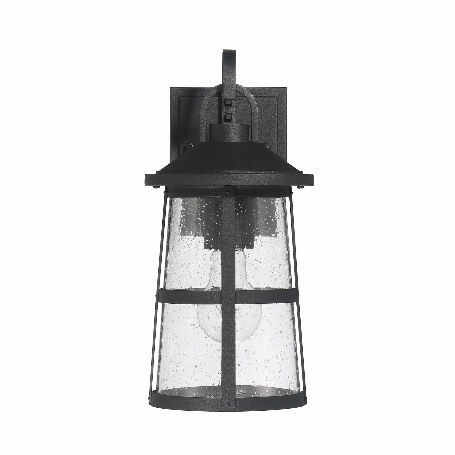 Hello Honey® Nantucket Matte Black Coastal Metal & Glass Wall Mounted Outdoor Lantern Light