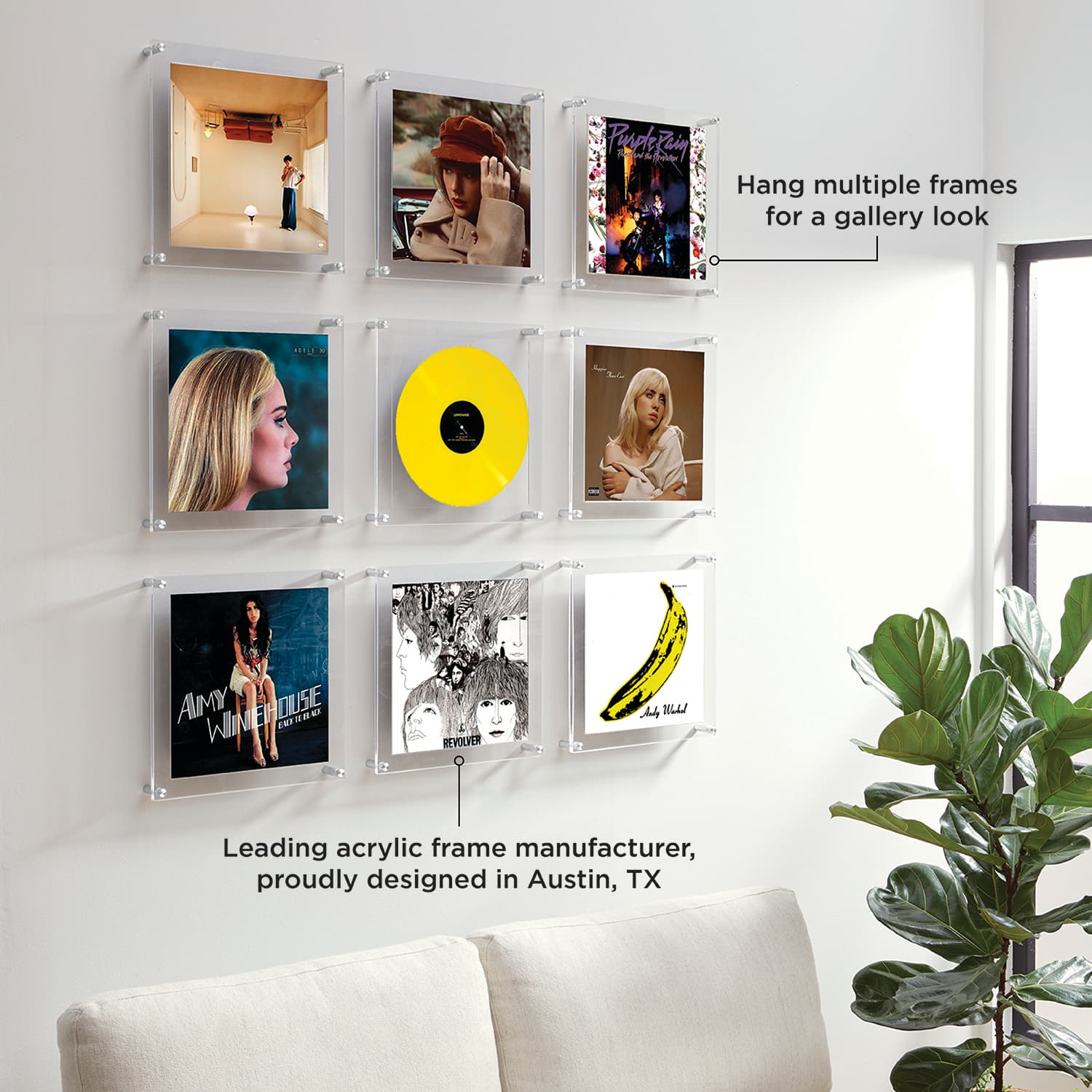 Wexel Art 12'' x 12'' Circle Vinyl Record Album Frame with Acrylic Mat