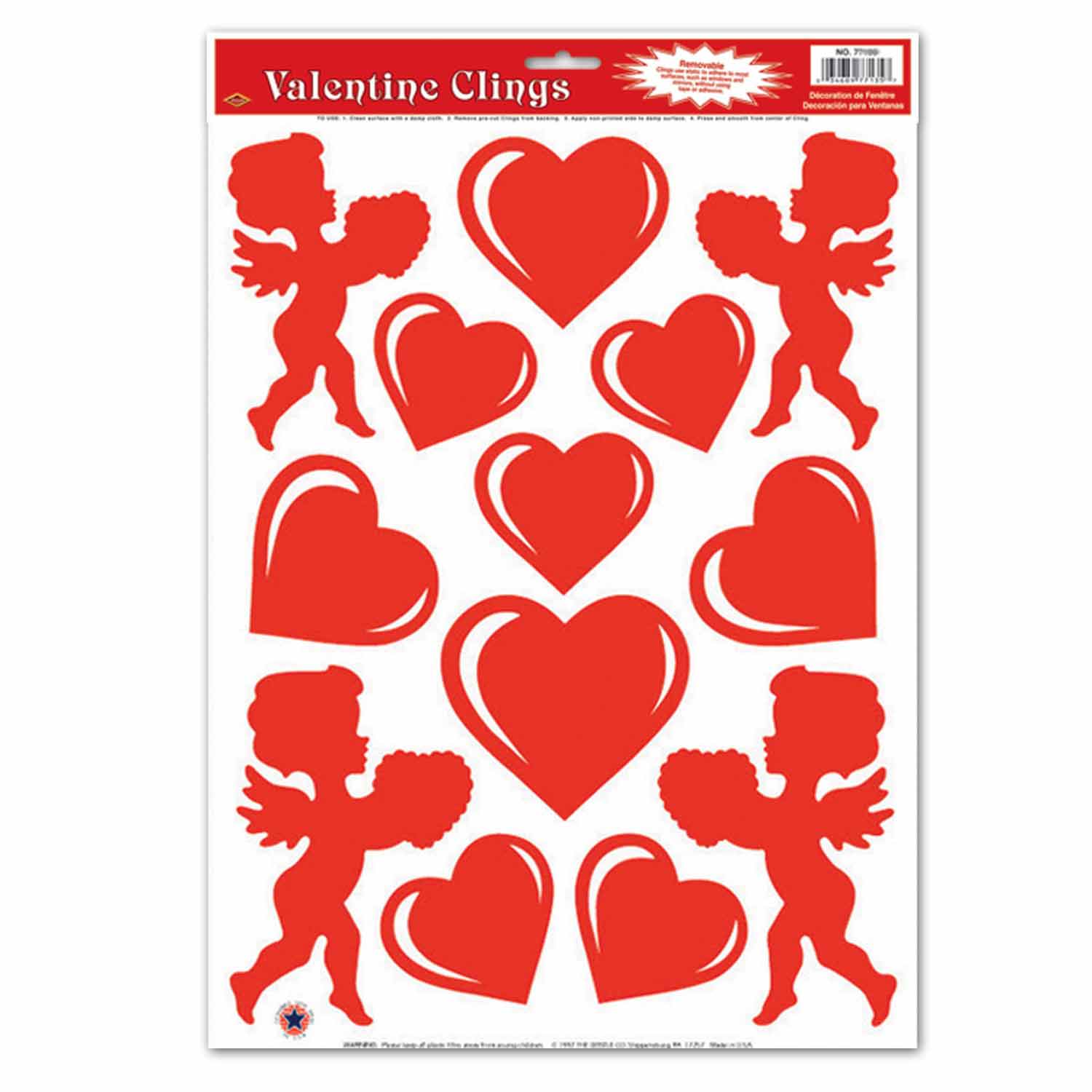 Beistle Heart & Cupid Clings Sheets, 3ct.