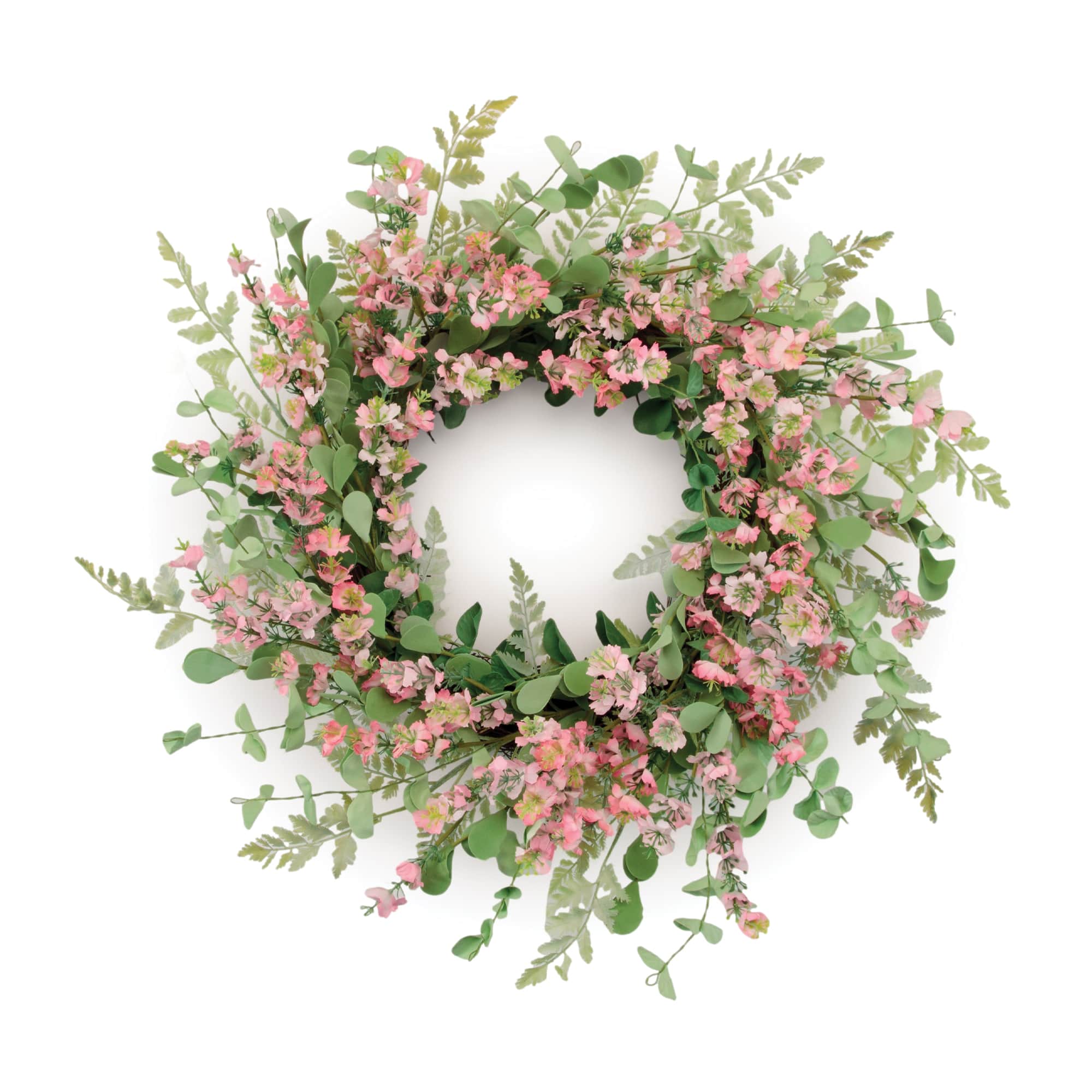 18.25" Pink & Green Mixed Blossom Floral Wreath