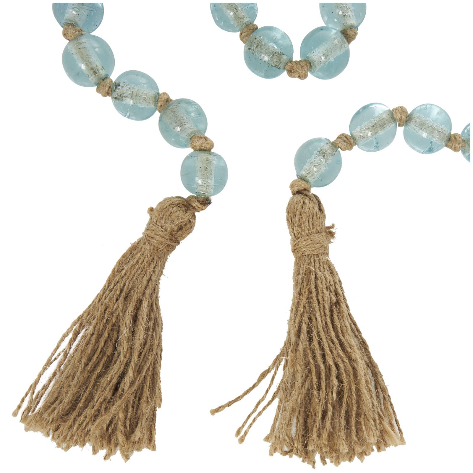 Ivory and Iris 87" Handmade Round Glass Beaded Garland with Jute Tassel