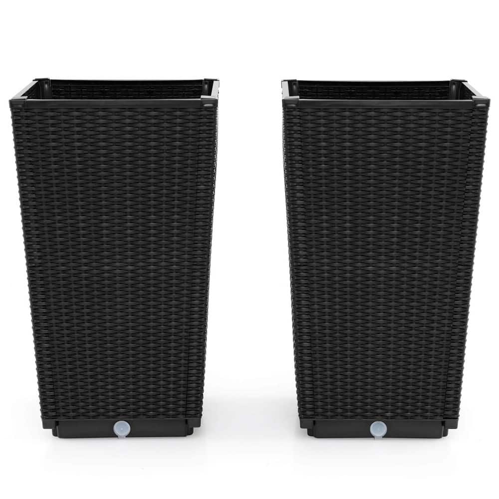 Costway 23" Tall Planters PP Rattan Wicker Plant Pot Self-watering Tree Pots