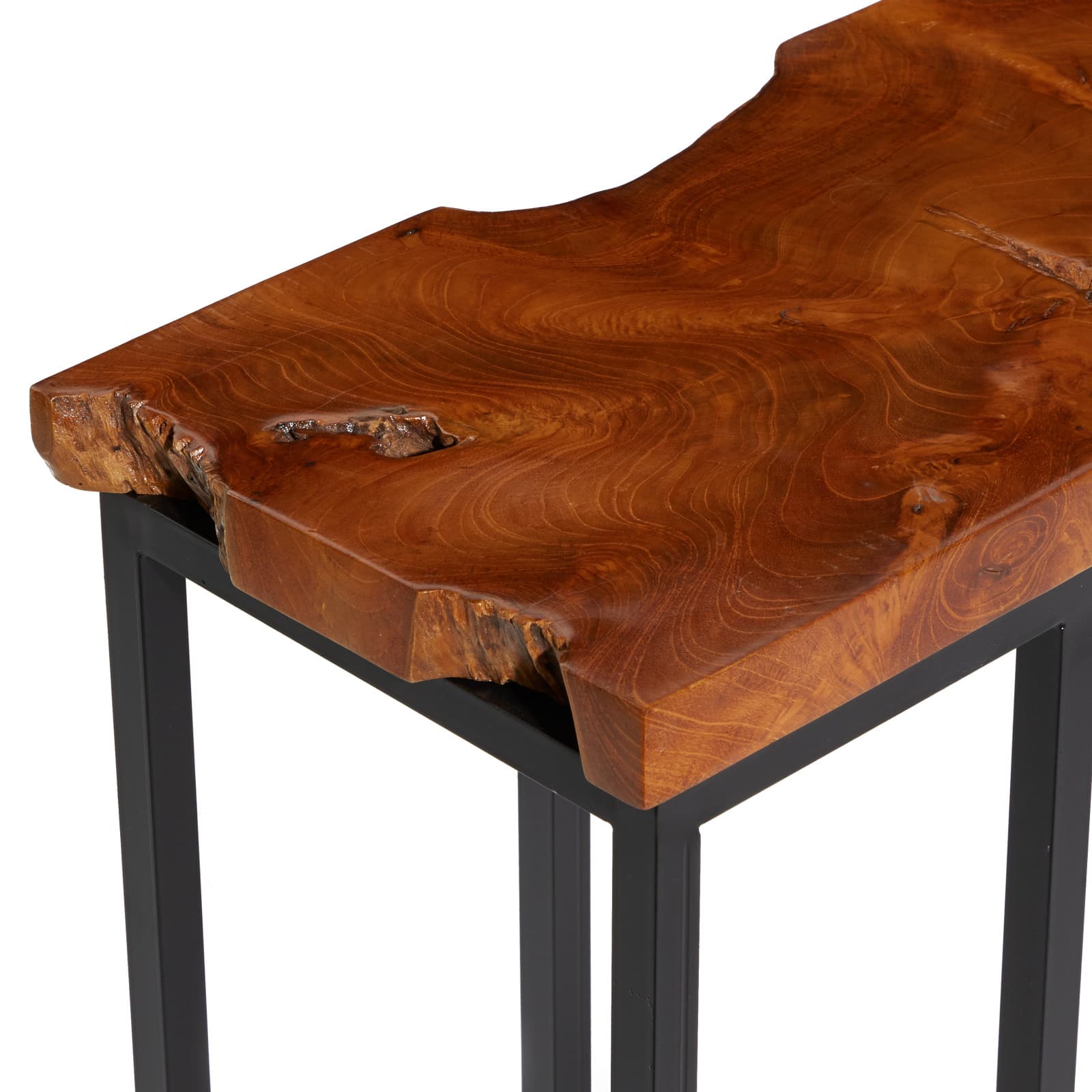 25" Brown Teak Wood Contemporary Accent Table