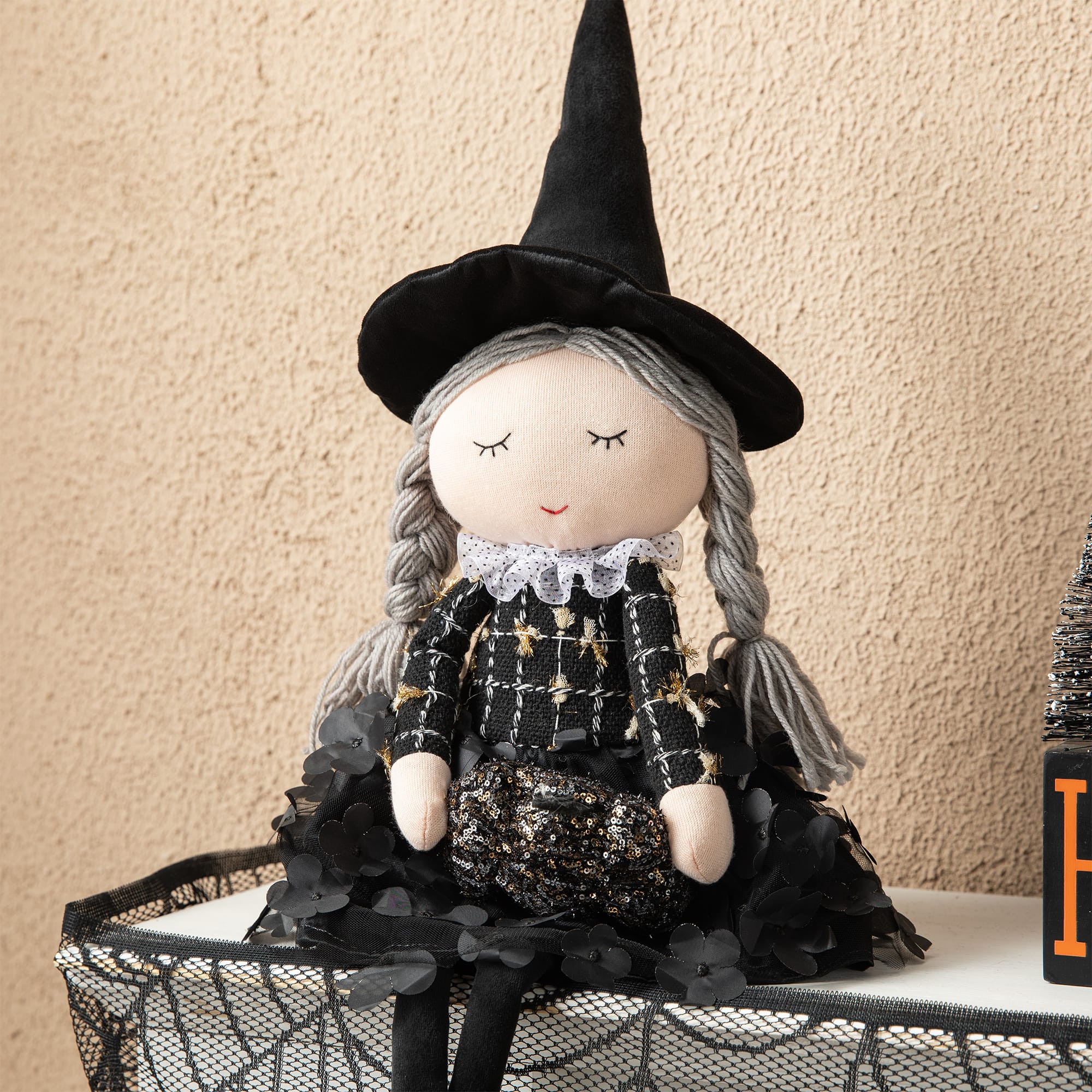 Glitzhome® 29" Halloween Fabric Dressed Witch Sitter