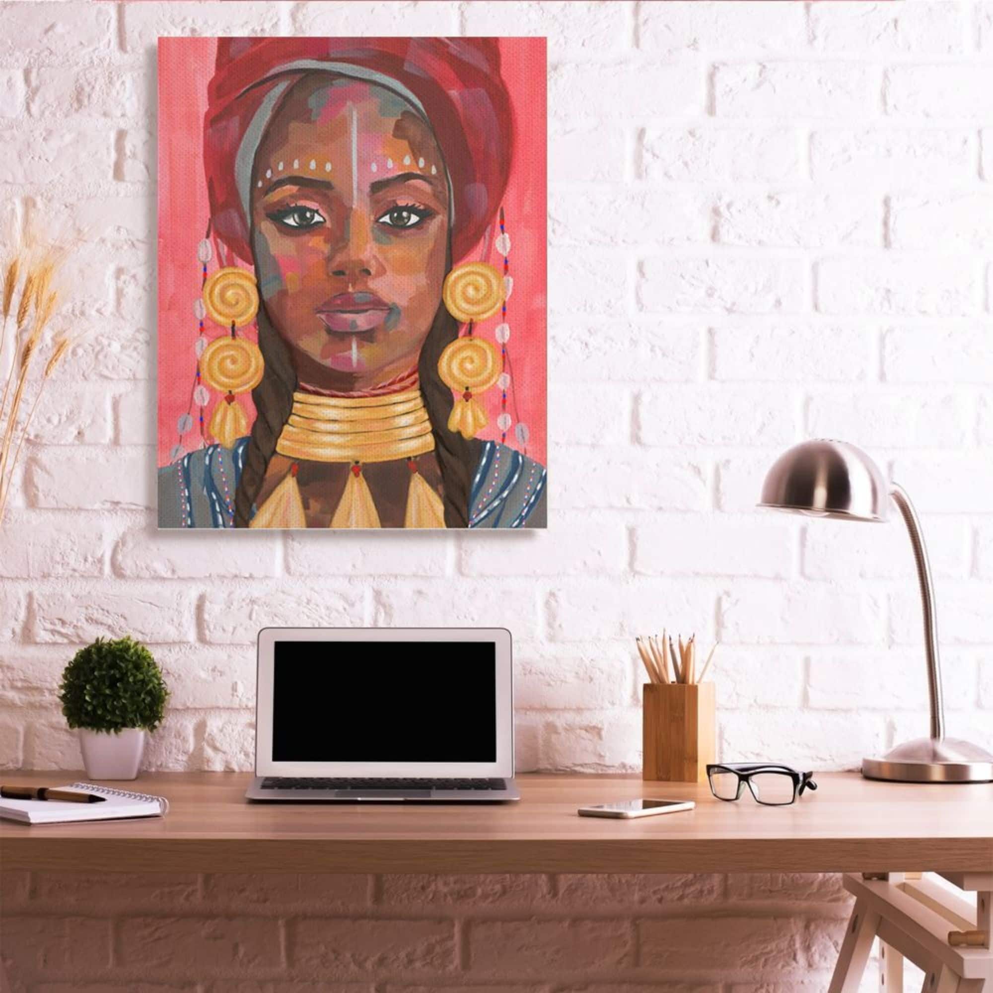 Stupell Industries African Female Portrait with Golden Jewelry Canvas Wall Art