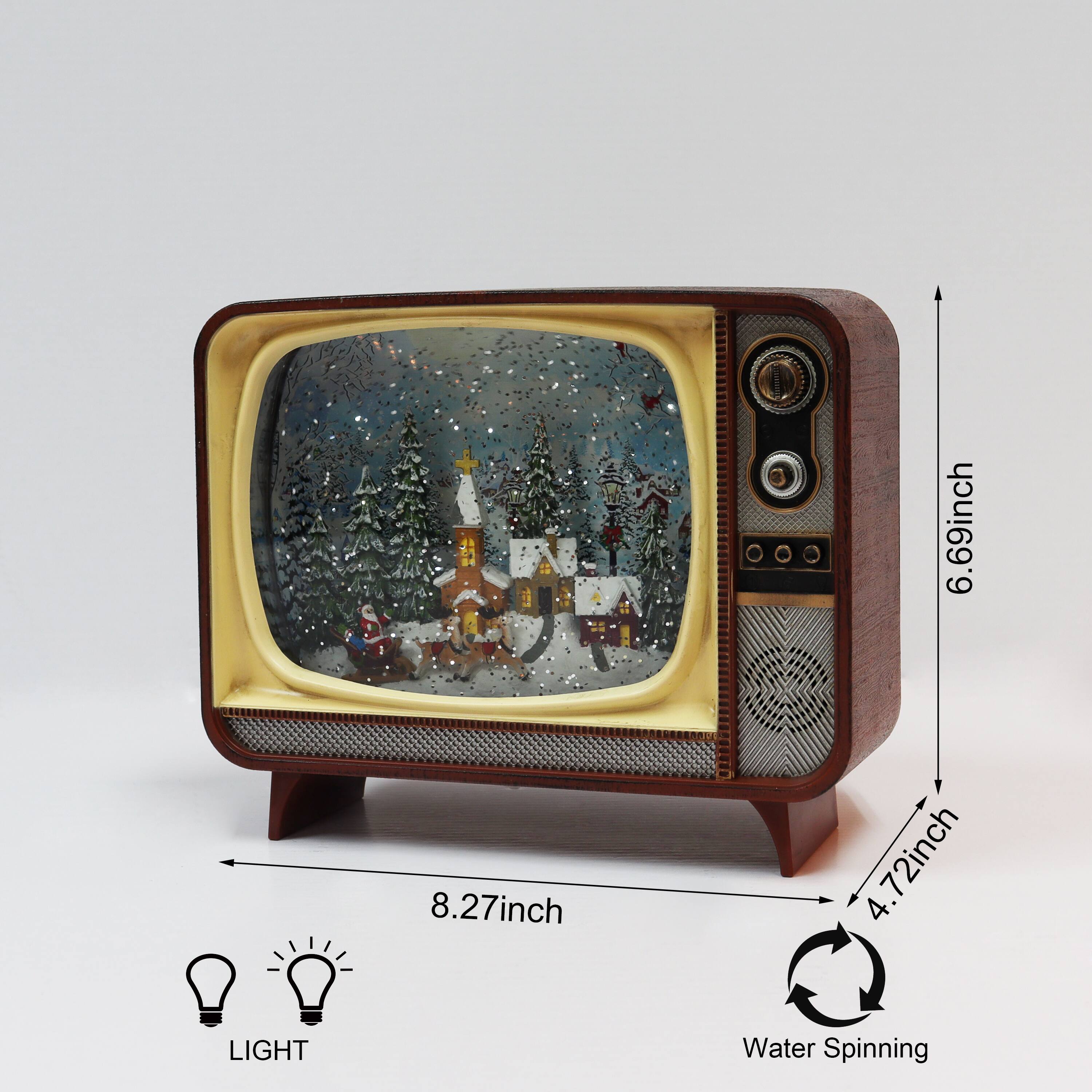 Moments in Time 6.7" Brown Retro TV with Village Scene Décor