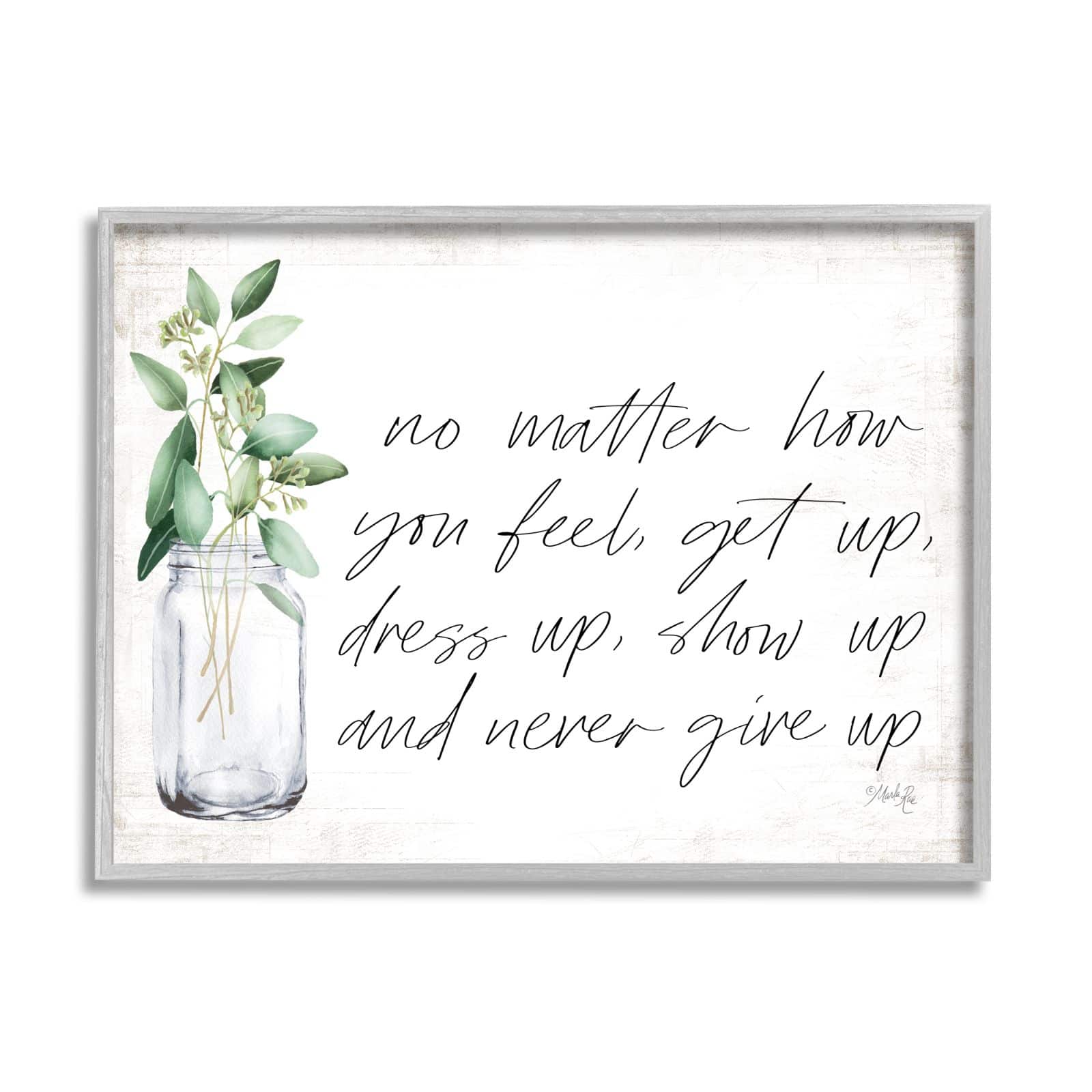 Stupell Industries No Matter How You Feel Never Give Up Inspirational Plants in Mason Jar Framed Wall Art