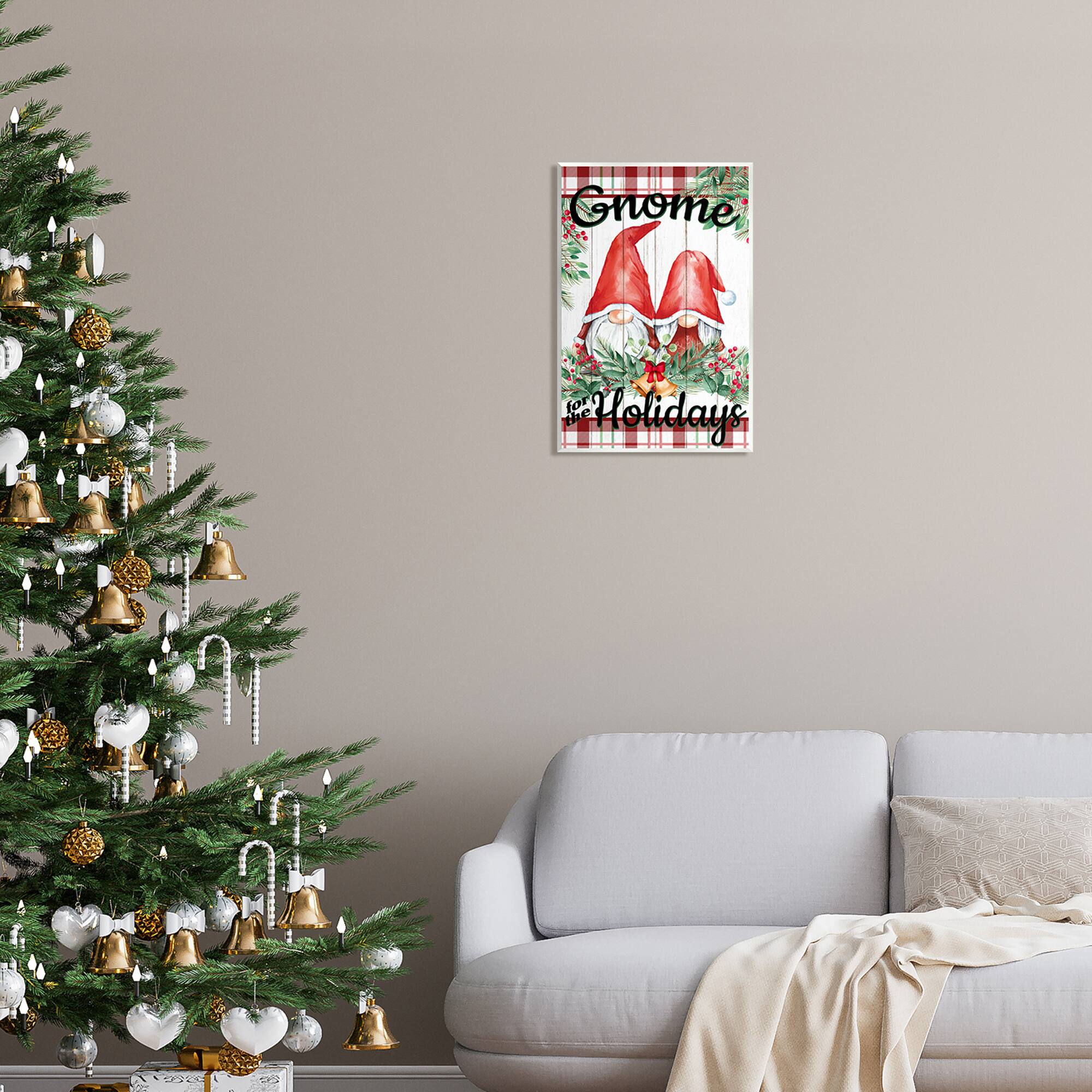 Stupell Industries Gnome For The Holidays Plaid Wall Plaque Art