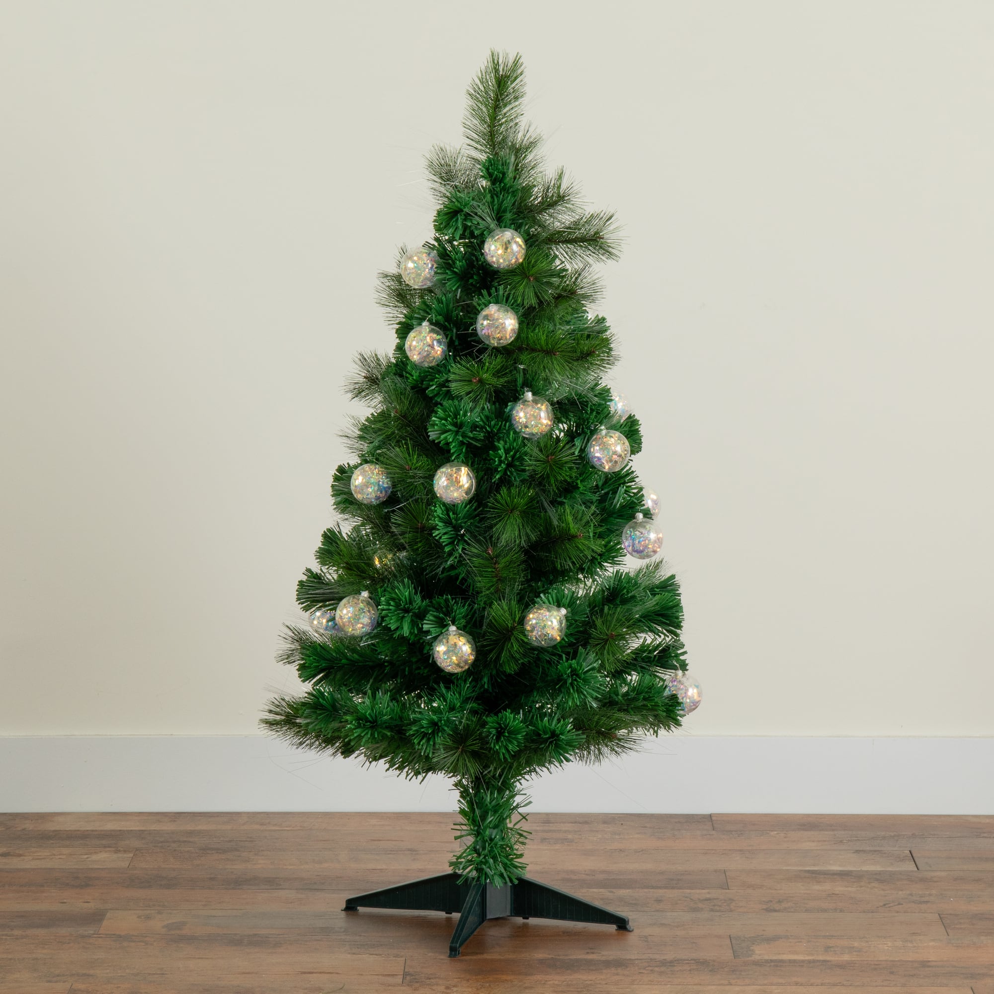 4ft. Fiber Optic Warm White Ornament LED Lights Pine with Mixed Tips Artificial Christmas Tree
