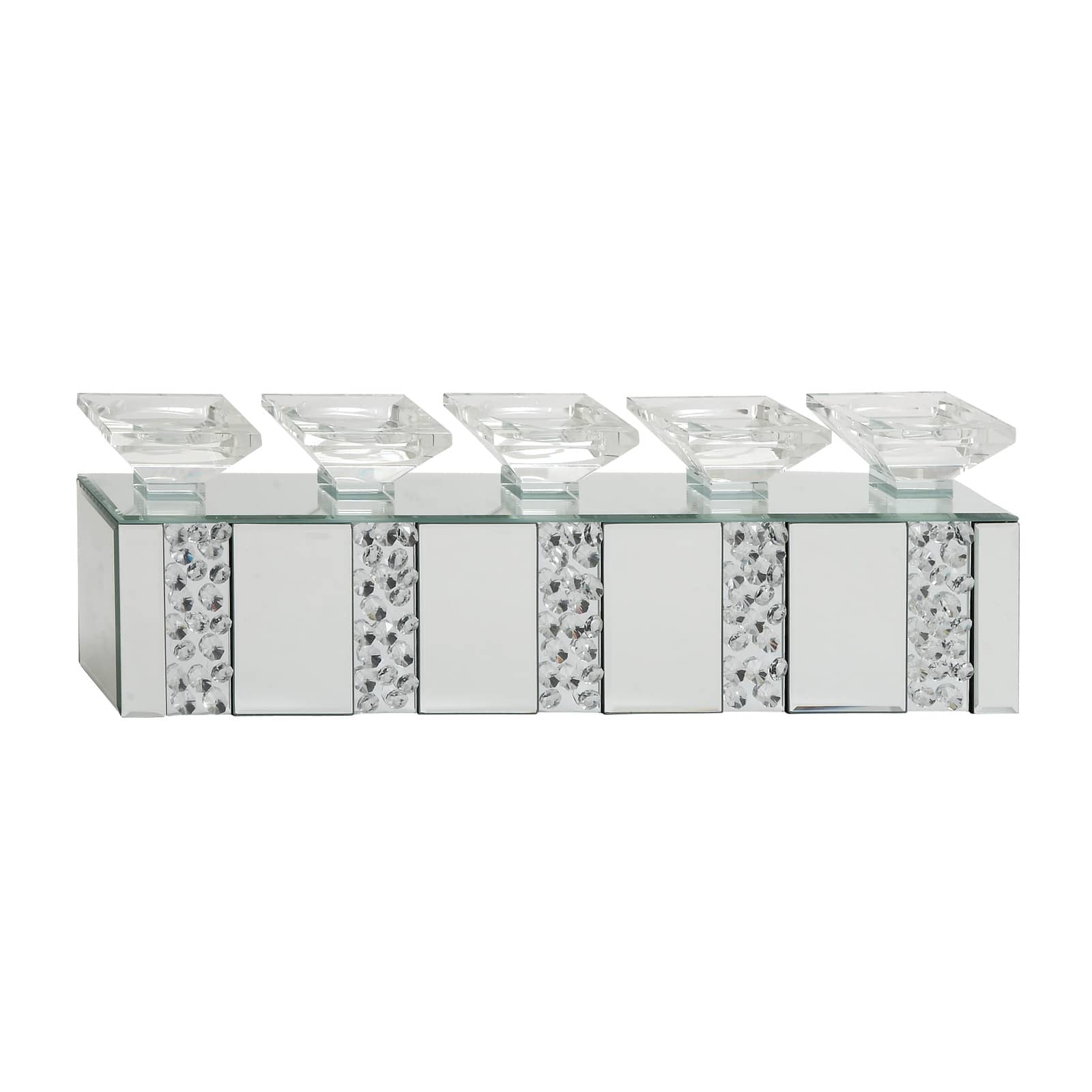 24" Clear Wood Glam Candlestick Holder