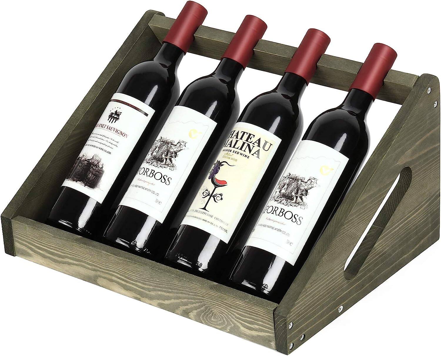Olive Green Rustic Wood Wine Bottle Holder