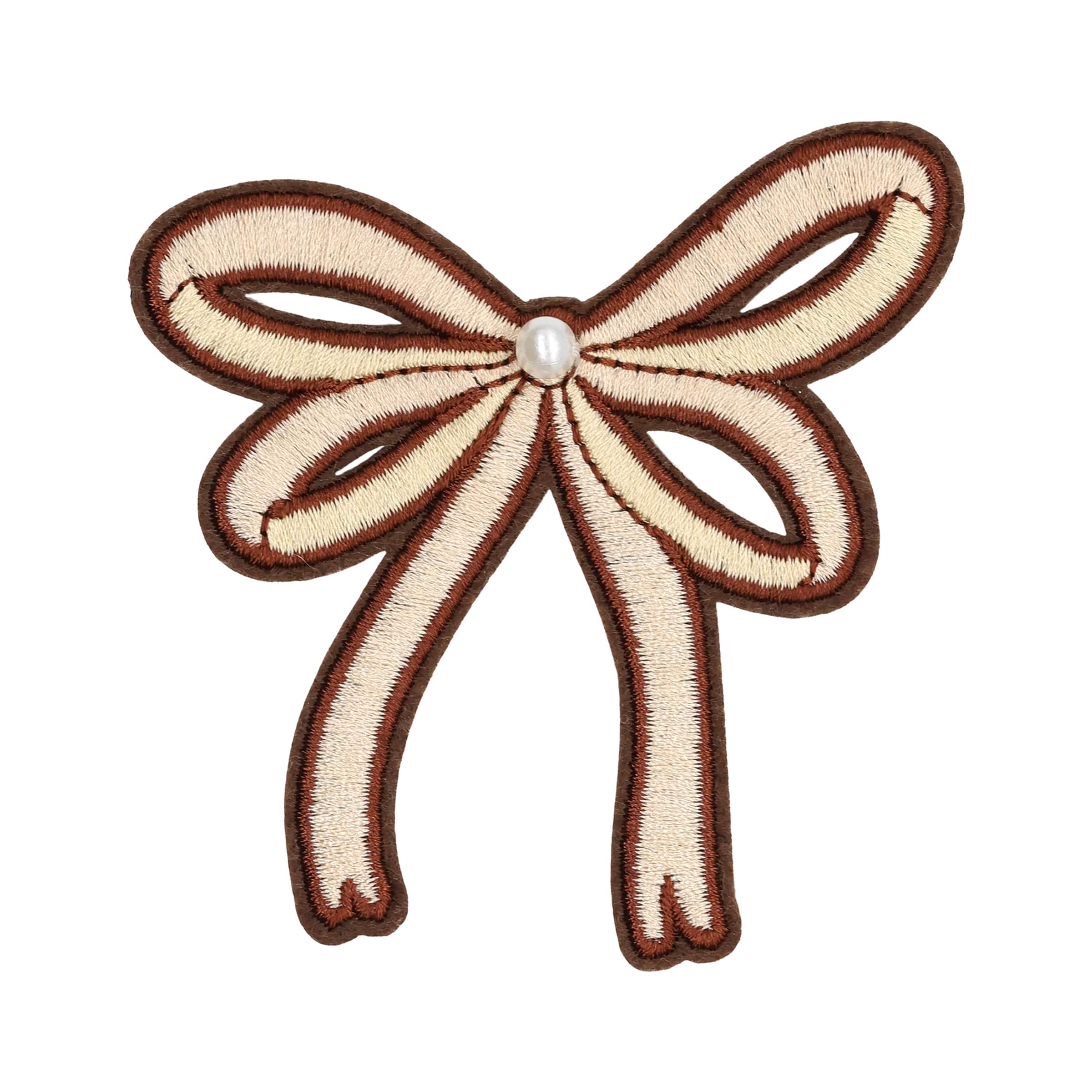 Summer Fashion Cream & Brown Bow Iron-On & Adhesive Embroidered Patch by Make Market®