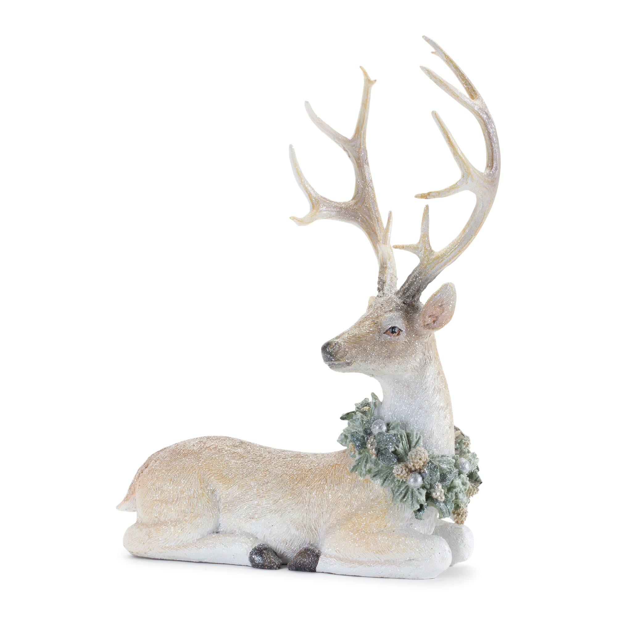 Glittered Deer with Holly Wreath Set