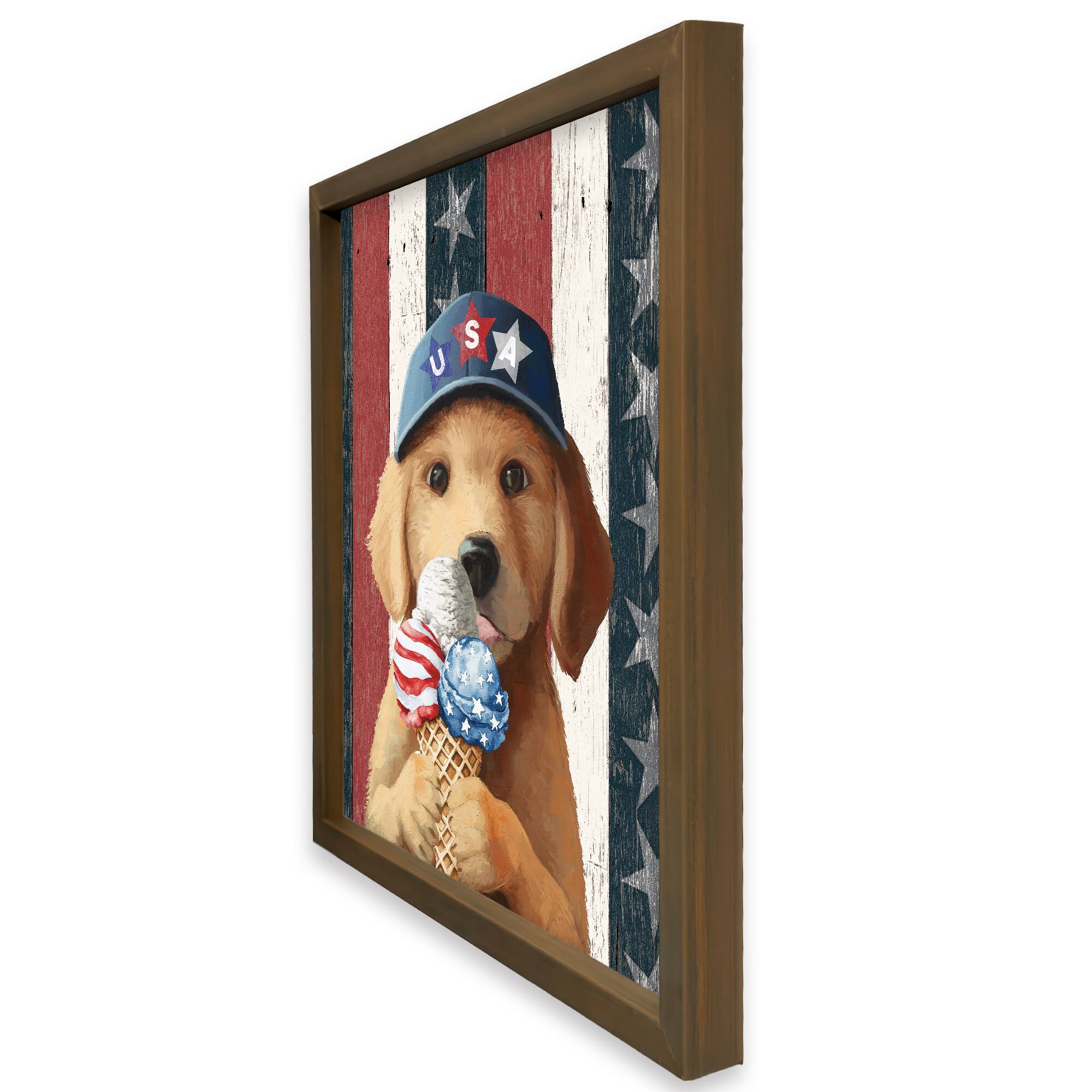 18" x 24" Patriotic Ice Cream Pup Framed Print