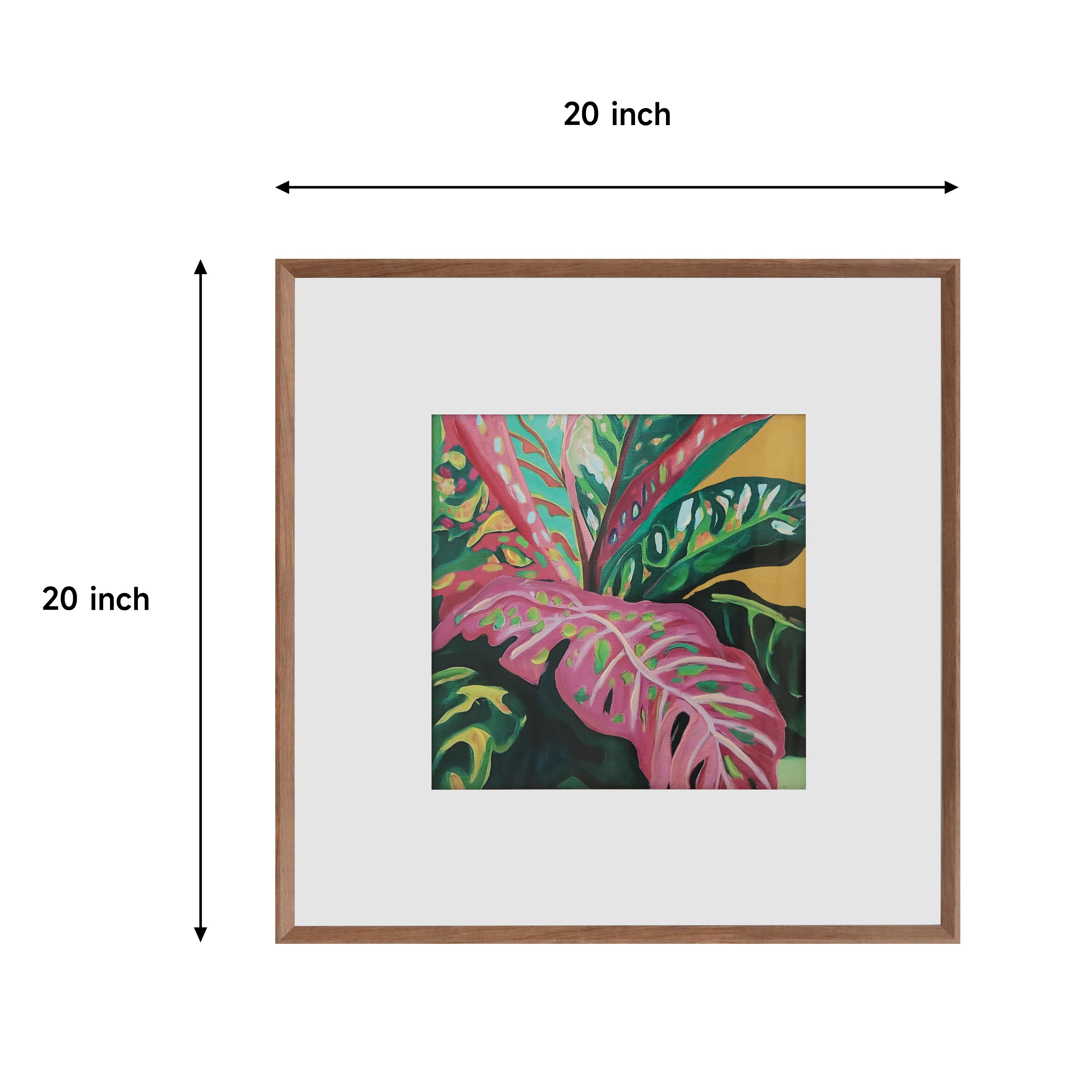 20" x 20" Pink & Green Tropical Leaf Burst Wall Décor in Woodgrain Frame by Ashland®