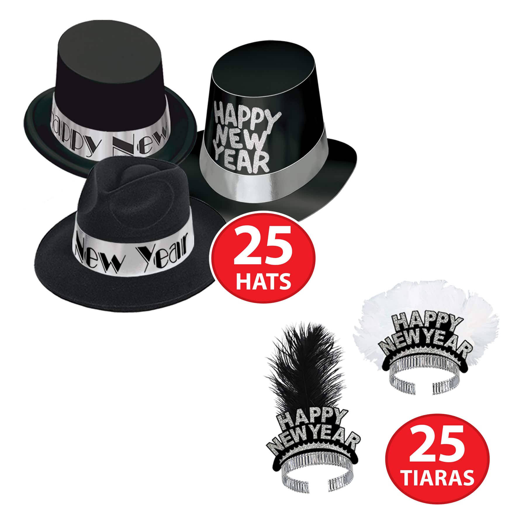 Beistle Silver, White & Black New Year Grand Deluxe Party Favor Kit for 50