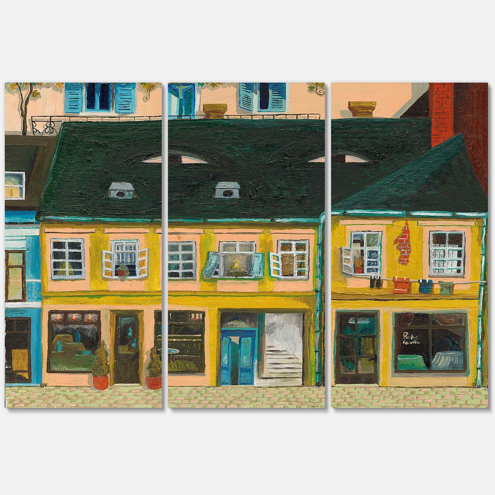 Designart - Yellow Facade of Houses In Street In Paris - French Country Canvas Wall Art Print