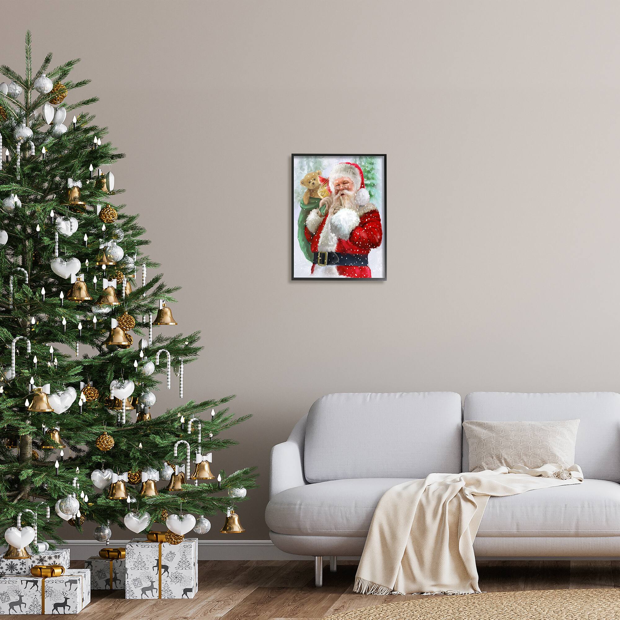 Stupell Industries Jolly Shh Santa Claus Gift Sack Framed Giclee Art
