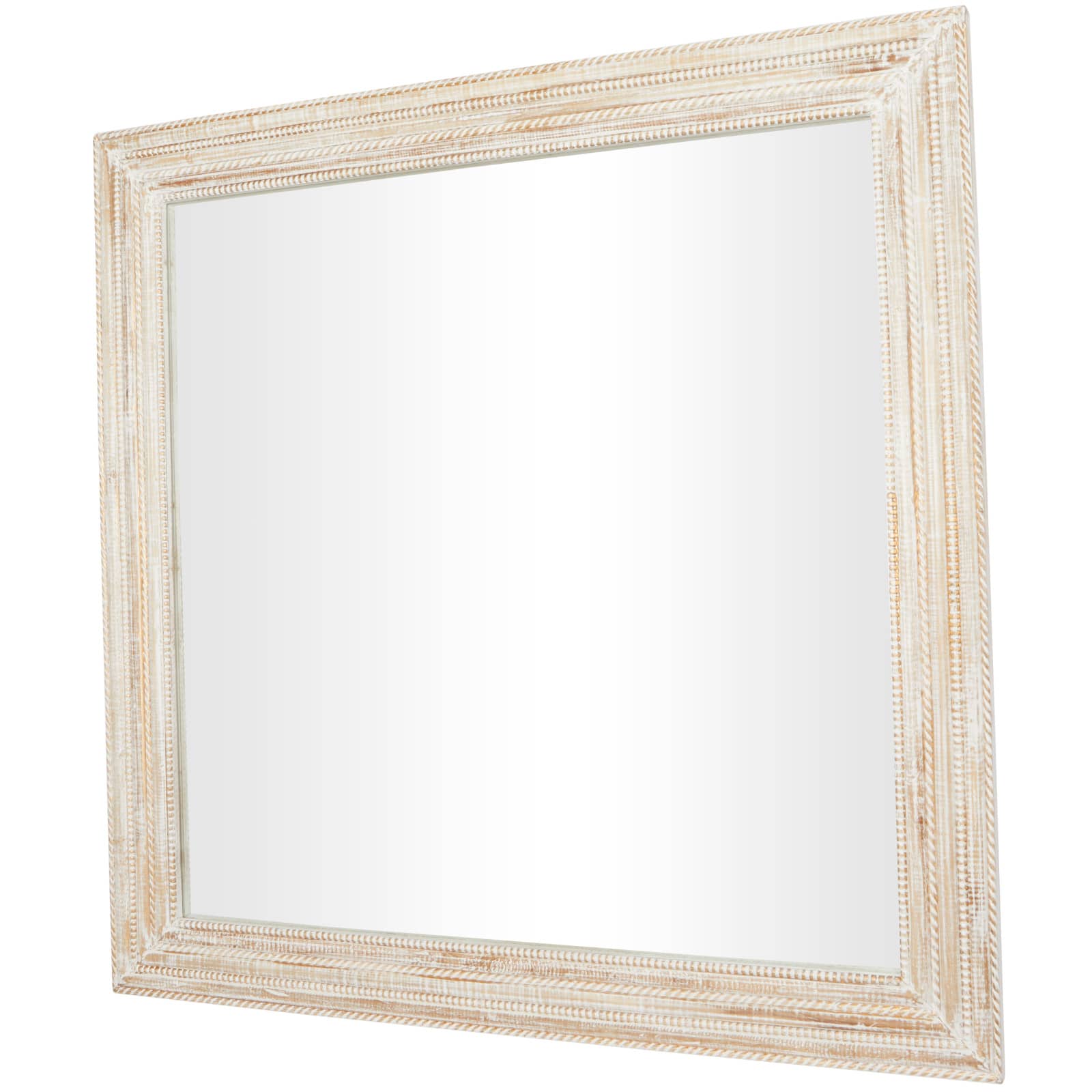 44" x 44" Handmade Cream Mango Wood Wall Mirror with Ribbed Edge Frame