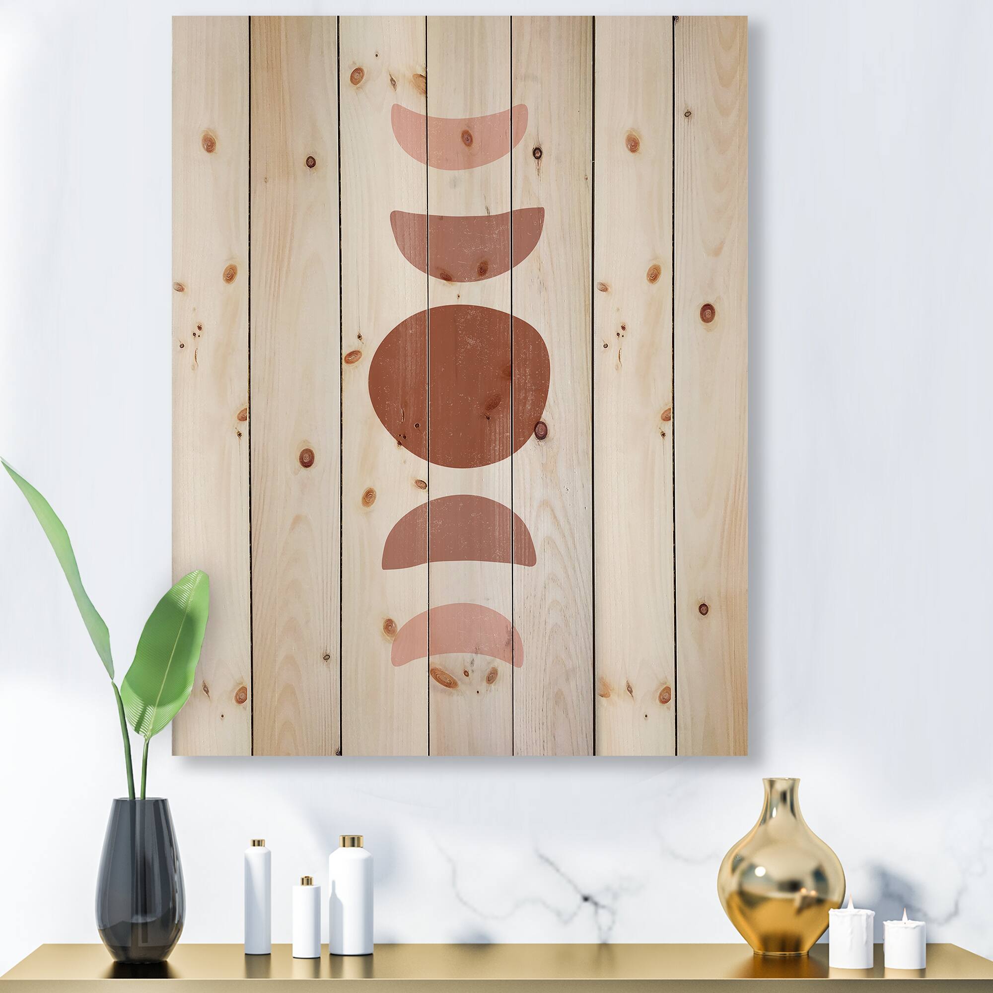 Designart - Minimal Moon Phases - Modern Print on Natural Pine Wood