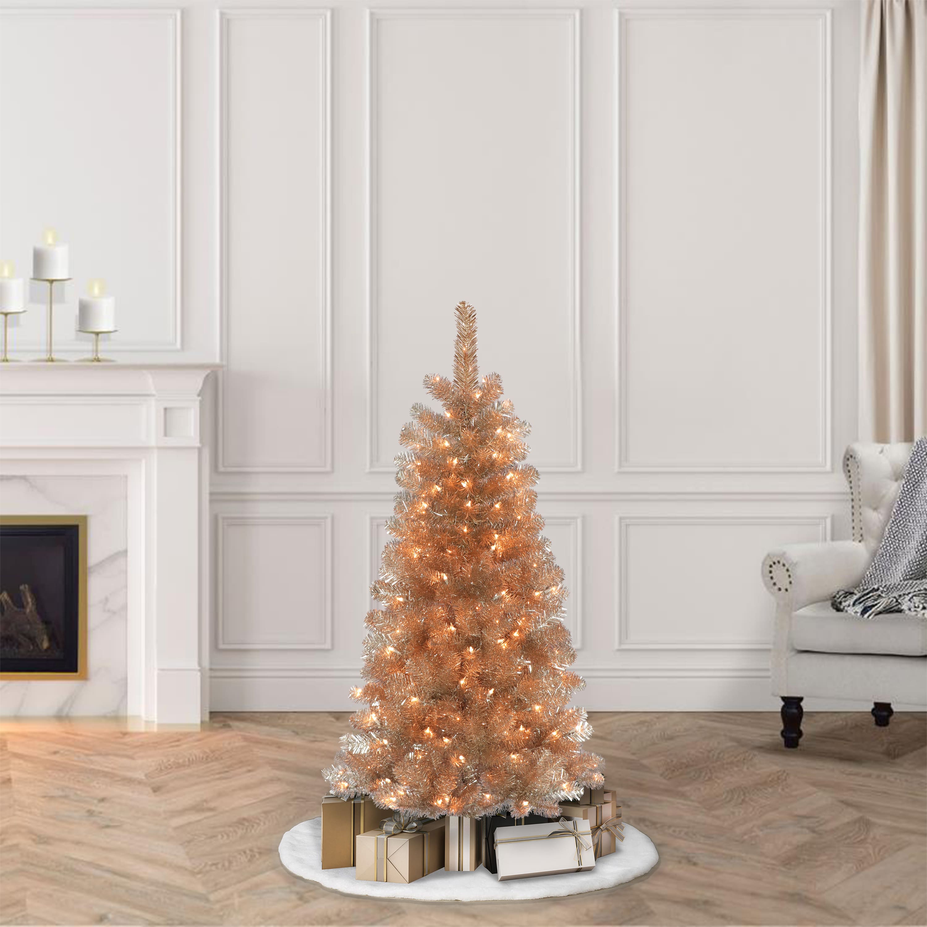 4.5ft. Pre-Lit Tinsel Artificial Christmas Tree, Clear Lights