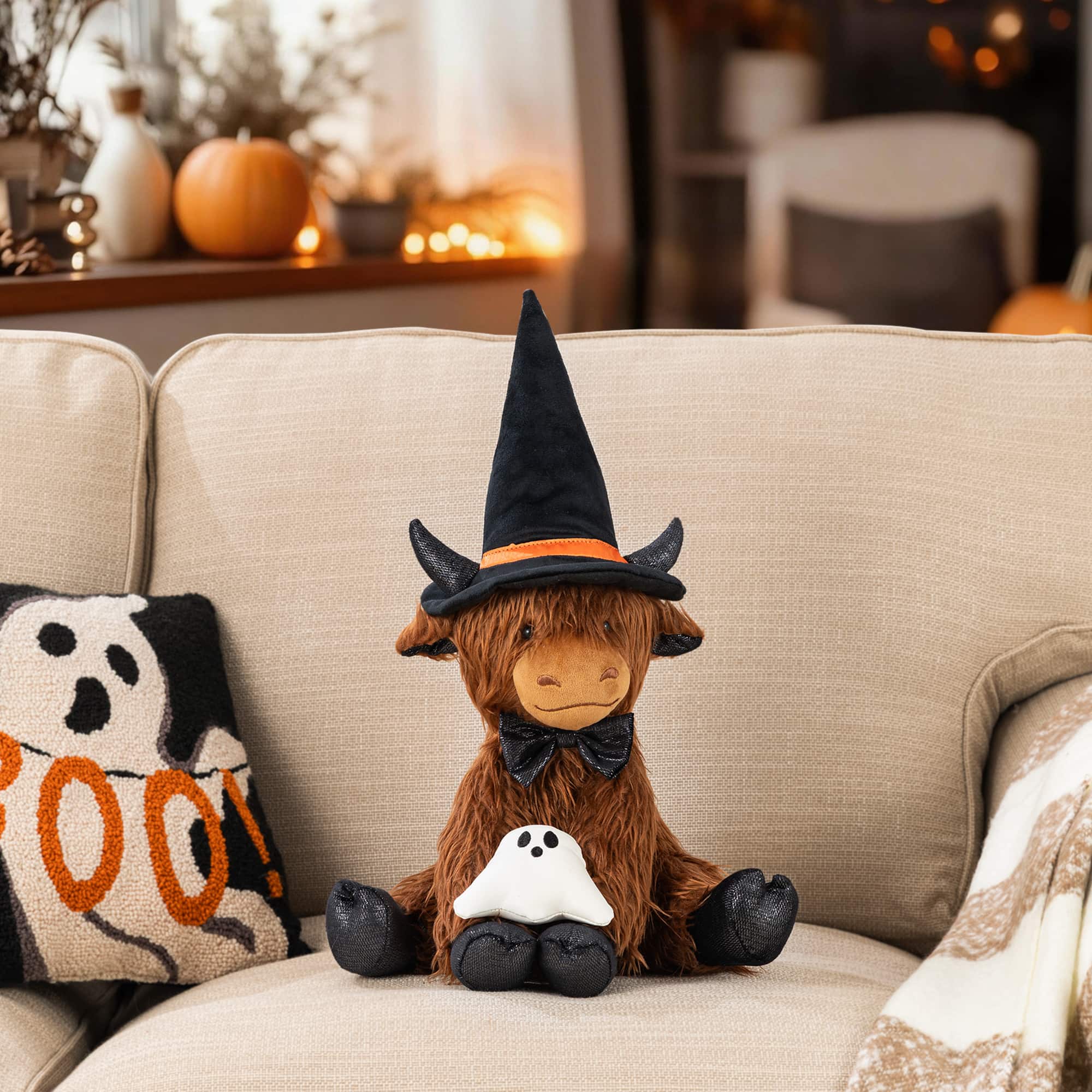 Glitzhome® 19" Halloween Fabric Highland Cow Shelf Sitter